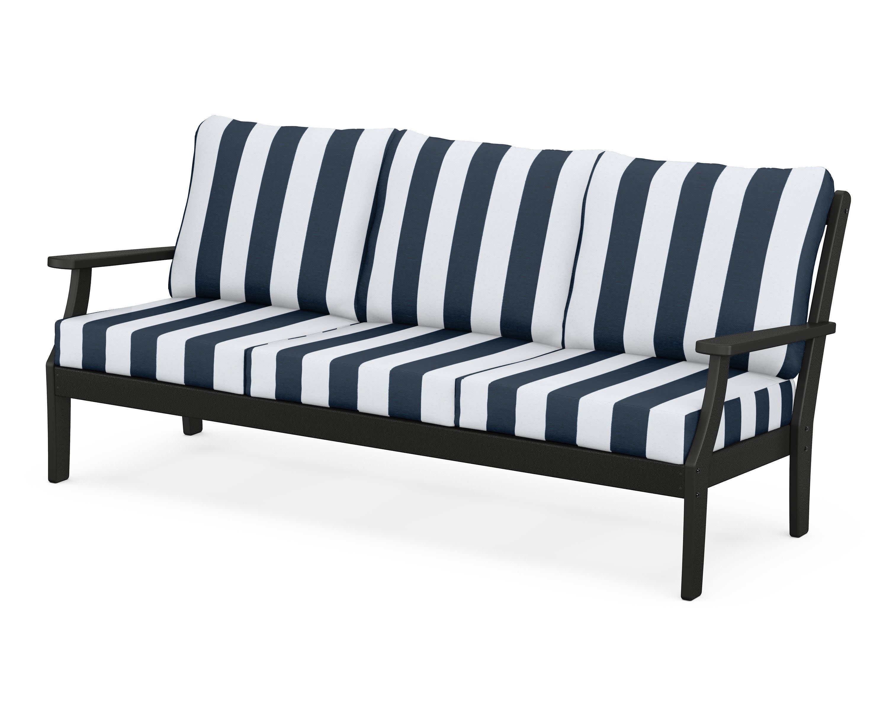 Braxton Deep Seating Sofa in Black / Cabana Stripe Marine Indigo