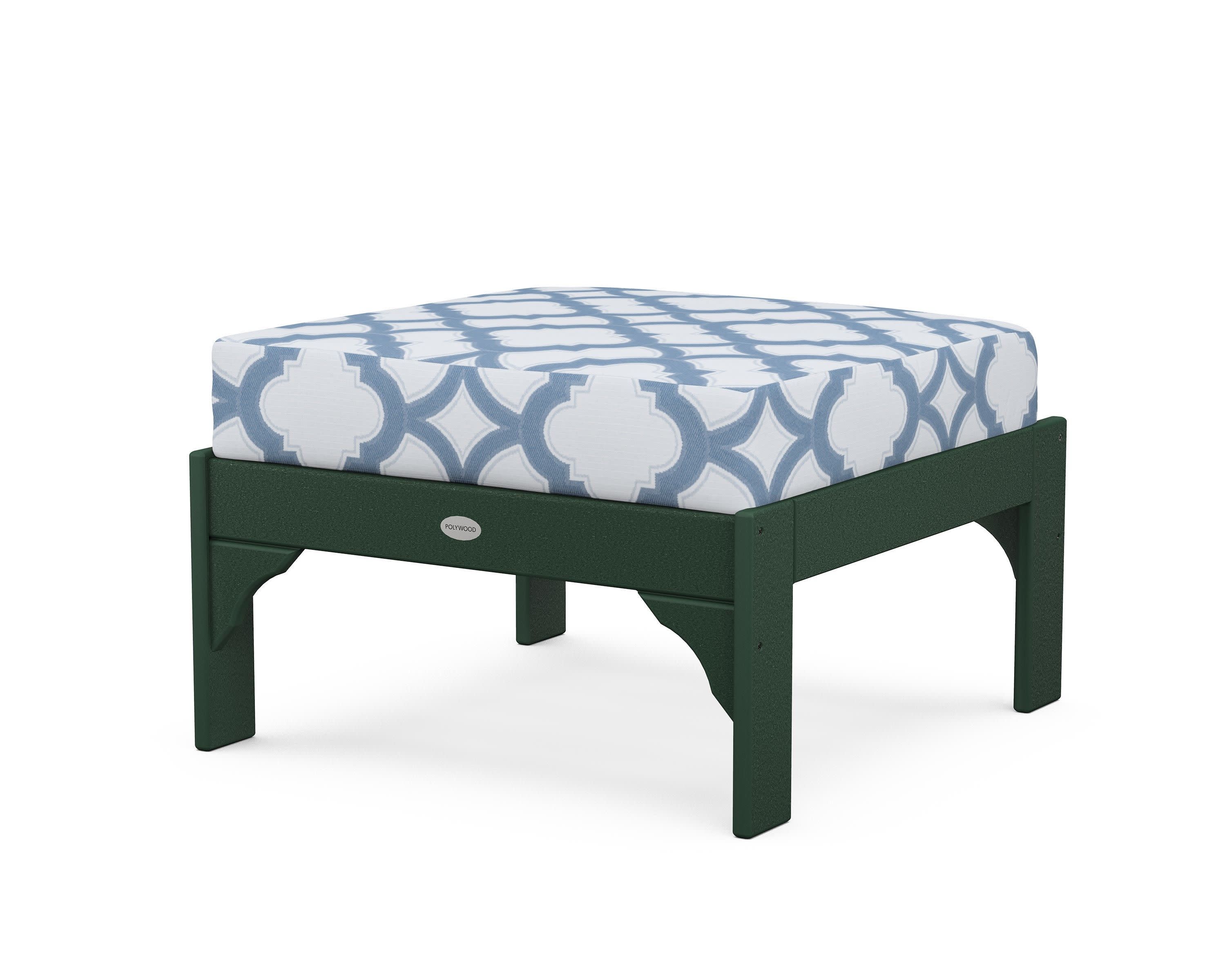 Vineyard Deep Seating Ottoman in Green / Trellis Sky Blue