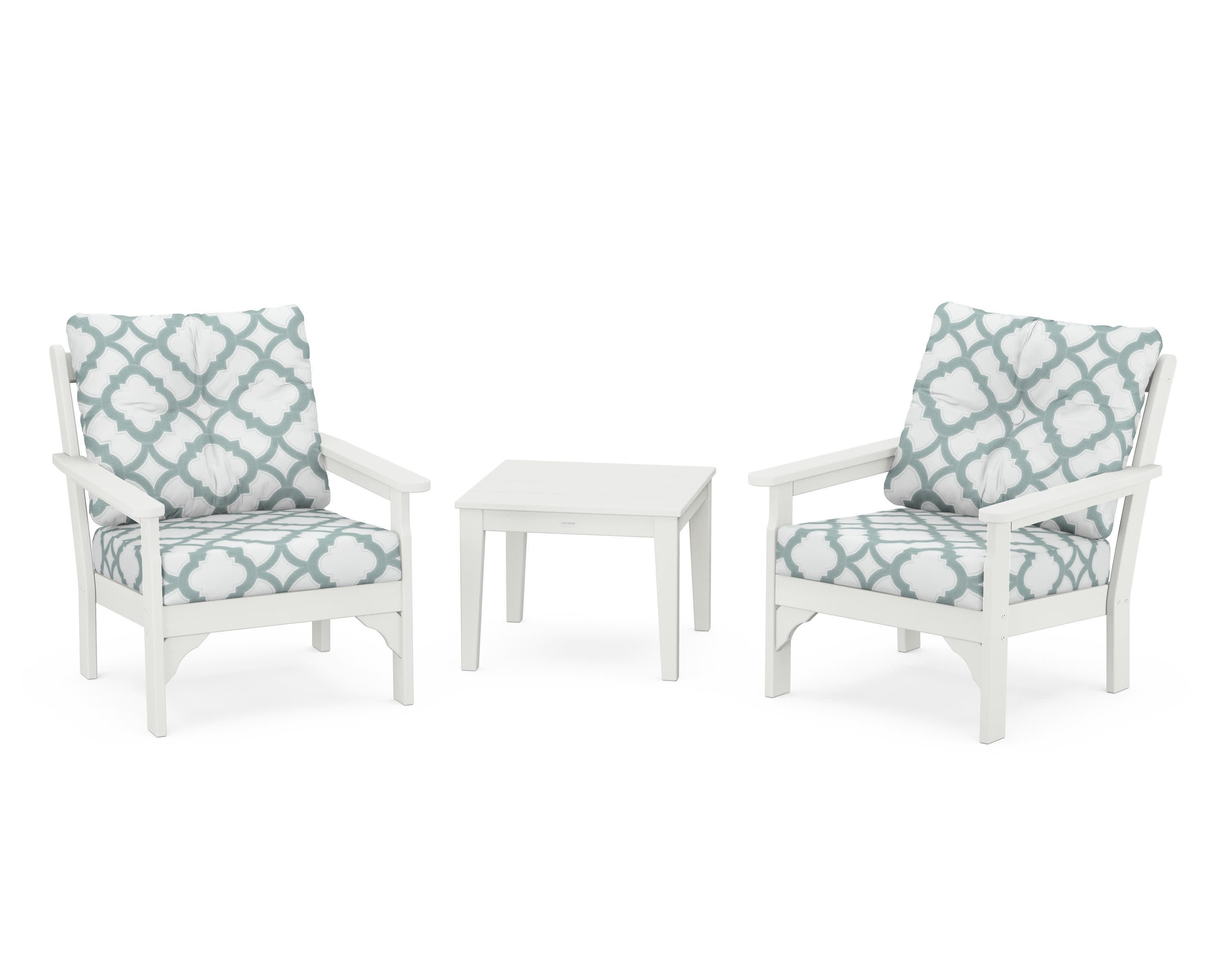 Vineyard 3-Piece Deep Seating Set in Vintage White / Trellis Glacier Spa