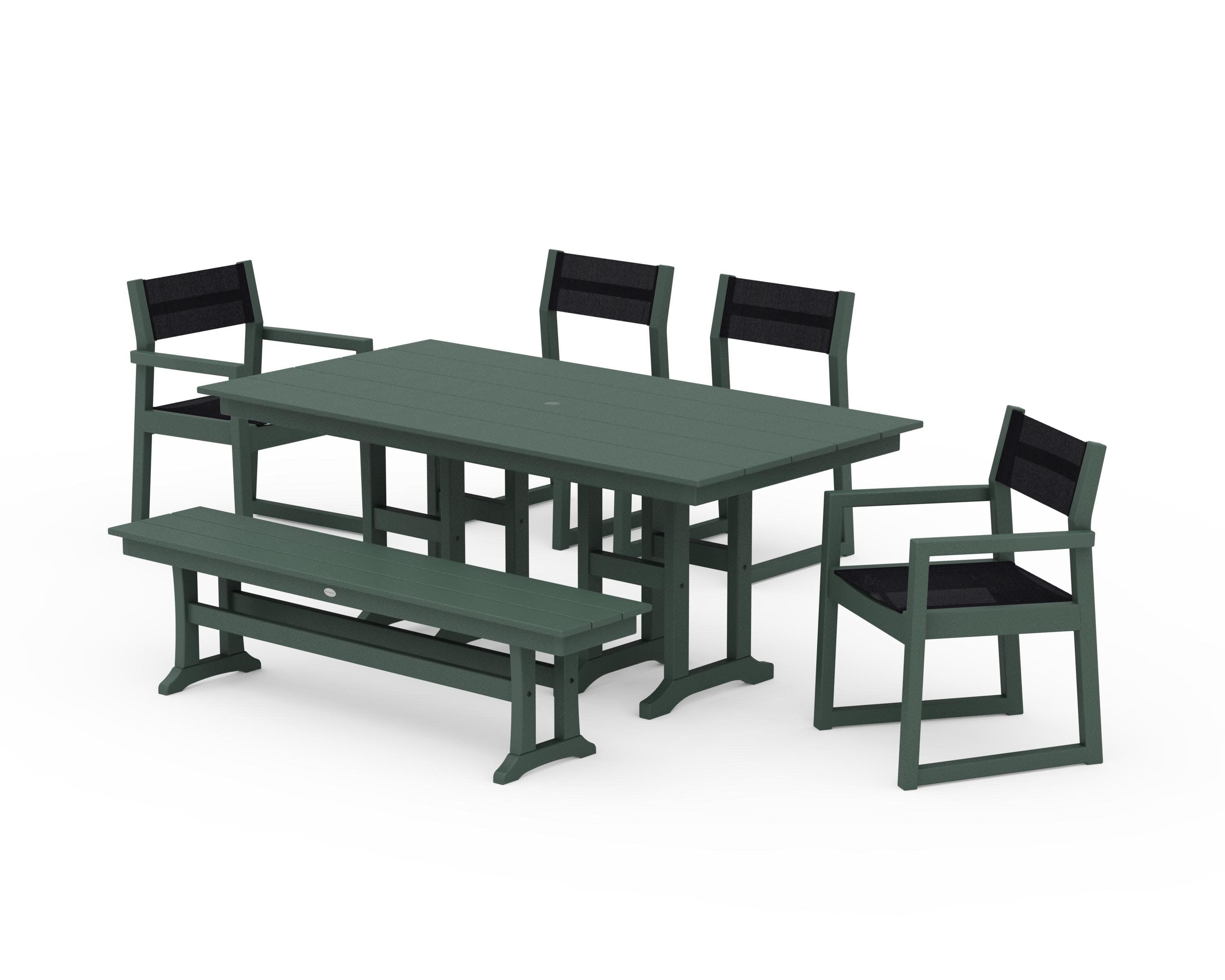 EDGE Sling 6-Piece Farmhouse Dining Set in Green / Black Sling