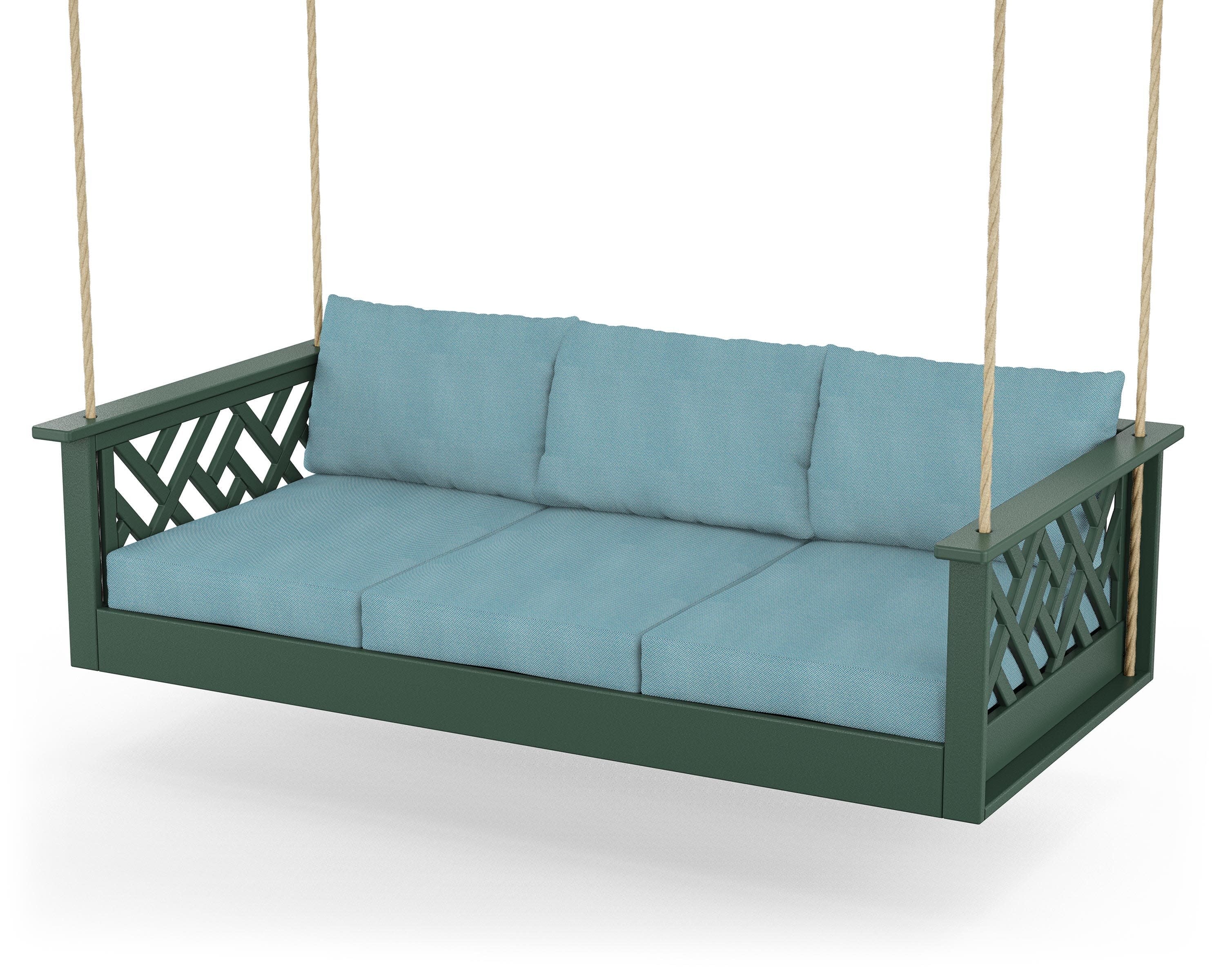 Chippendale Daybed Swing in Green / Lattice Sky Blue