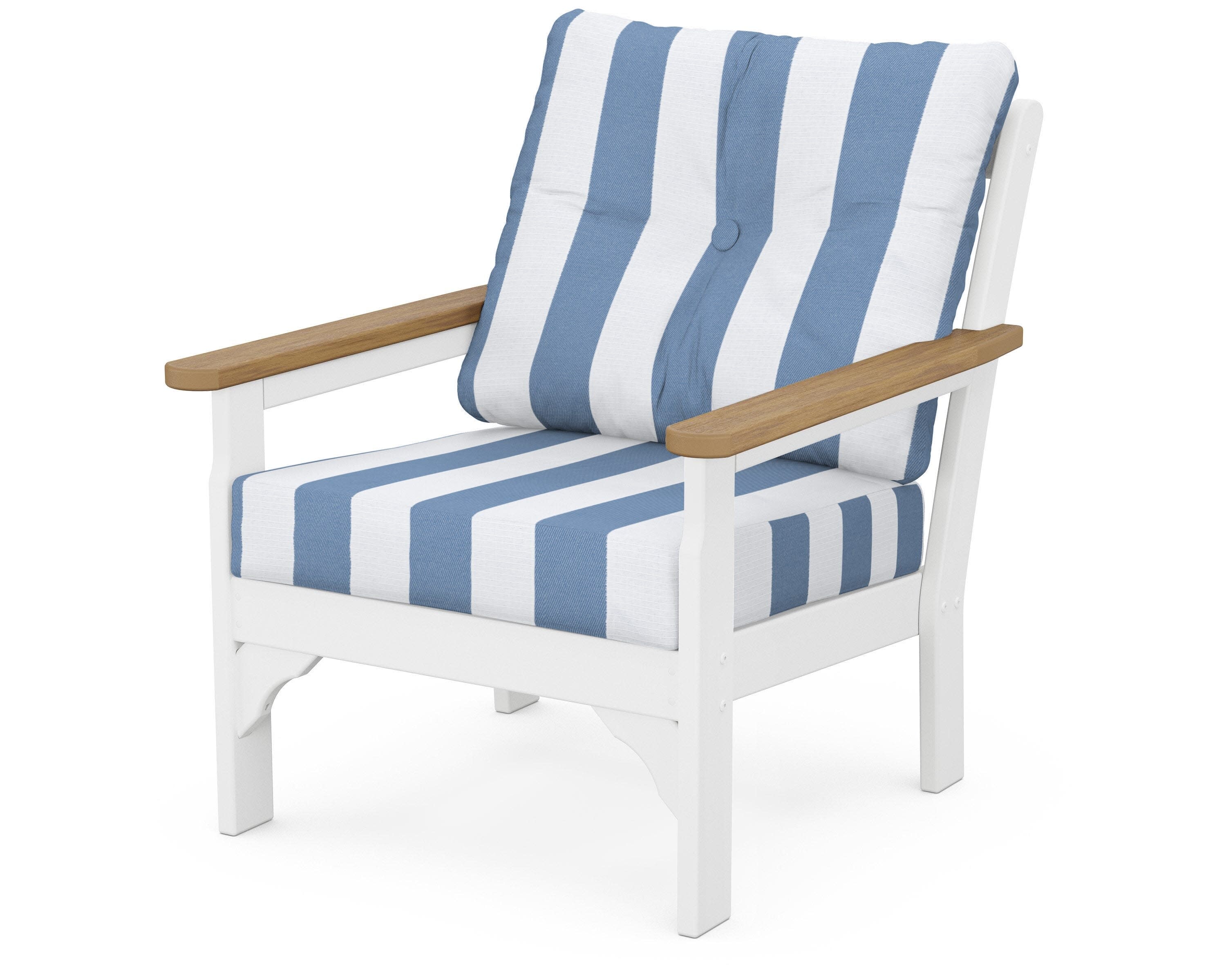 Vineyard Deep Seating Chair in White / Natural / Cabana Stripe Sky Blue
