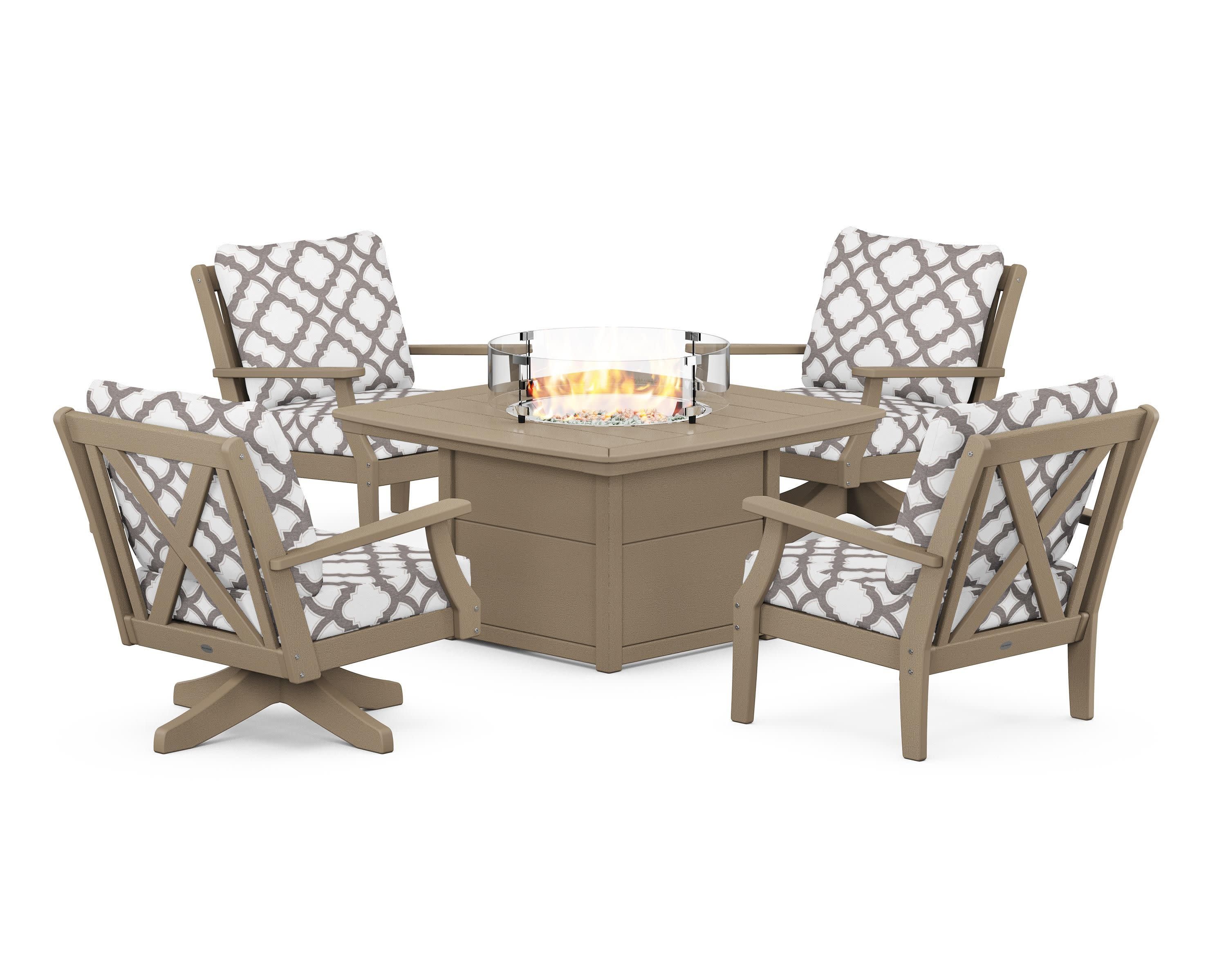Braxton 5-Piece Deep Seating Set with Fire Table in Vintage Sahara / Trellis Grey Mist