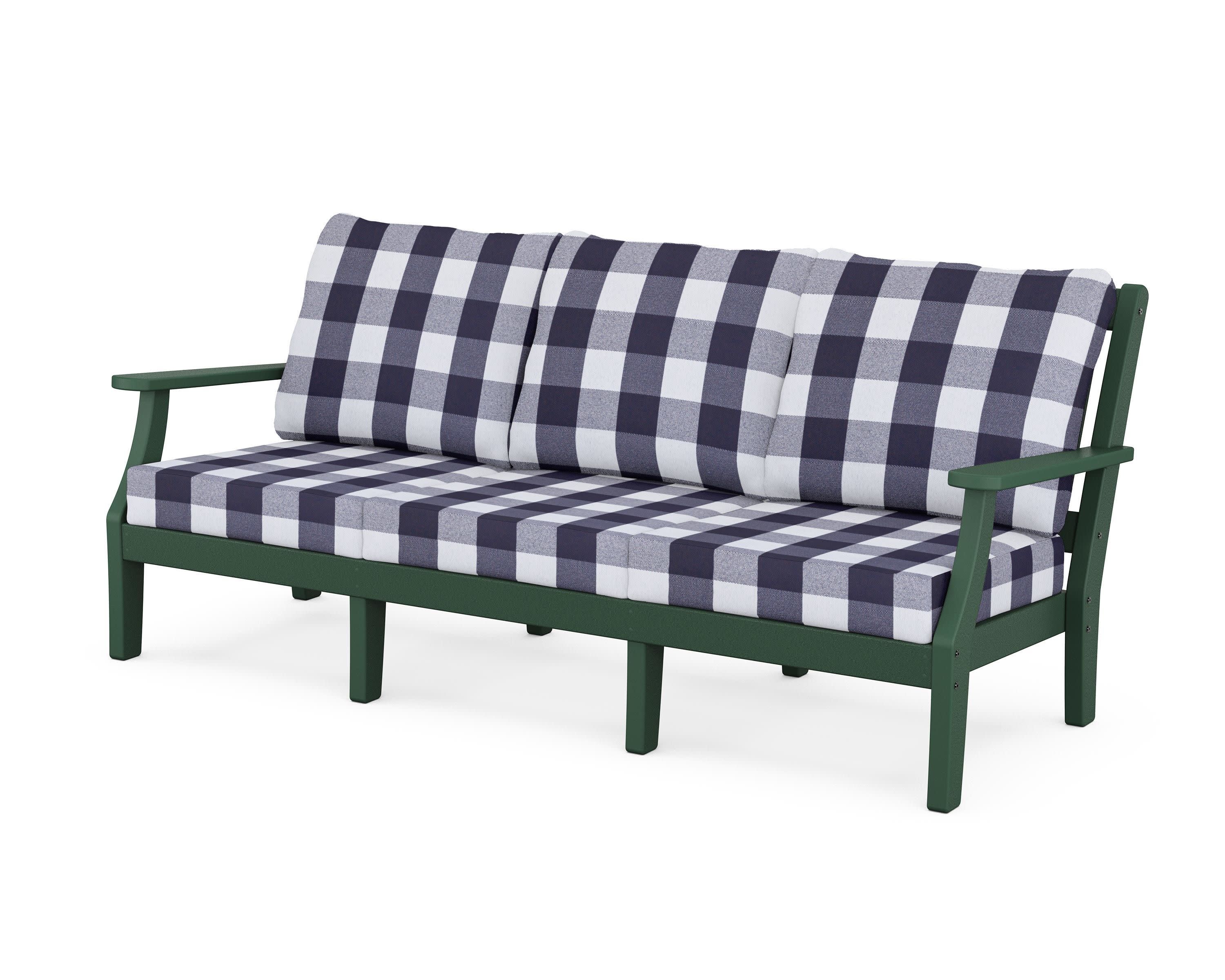 Chinoiserie Deep Seating Sofa in Green / Buffalo Plaid Navy