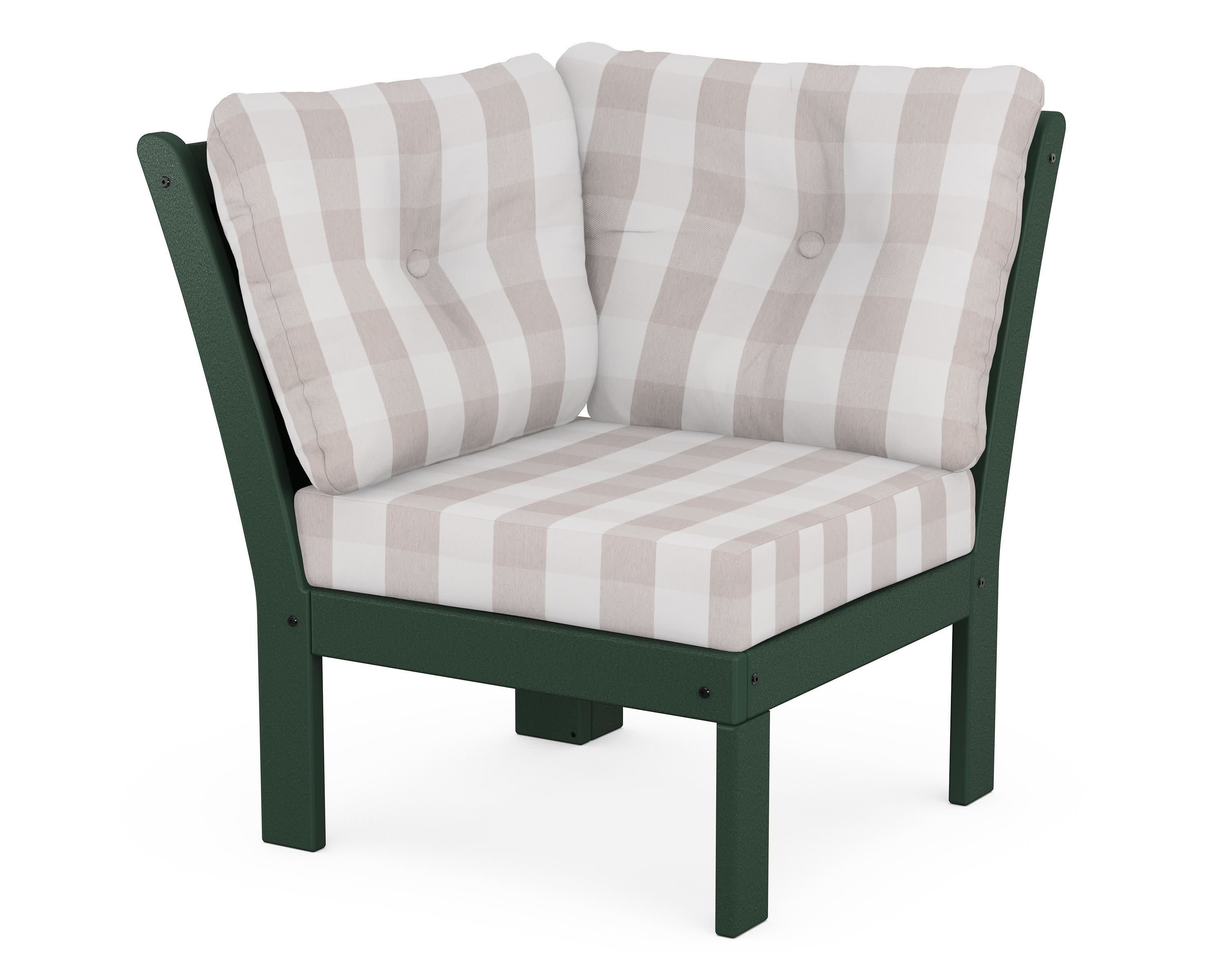Vineyard Modular Corner Chair in Green / Buffalo Plaid Dune Burlap