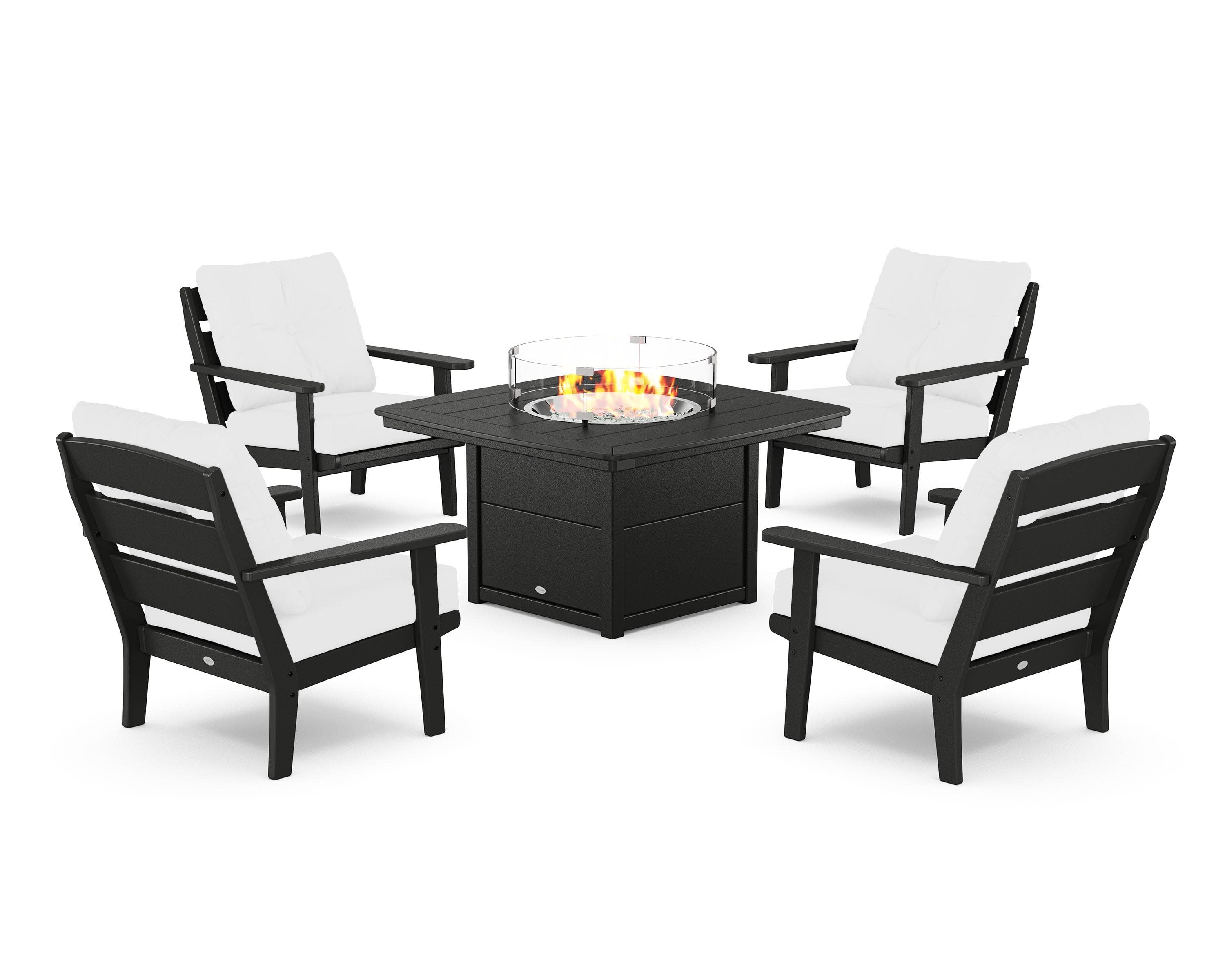 Lakeside 5-Piece Deep Seating Set with Nautical Fire Pit Table in Black / Natural