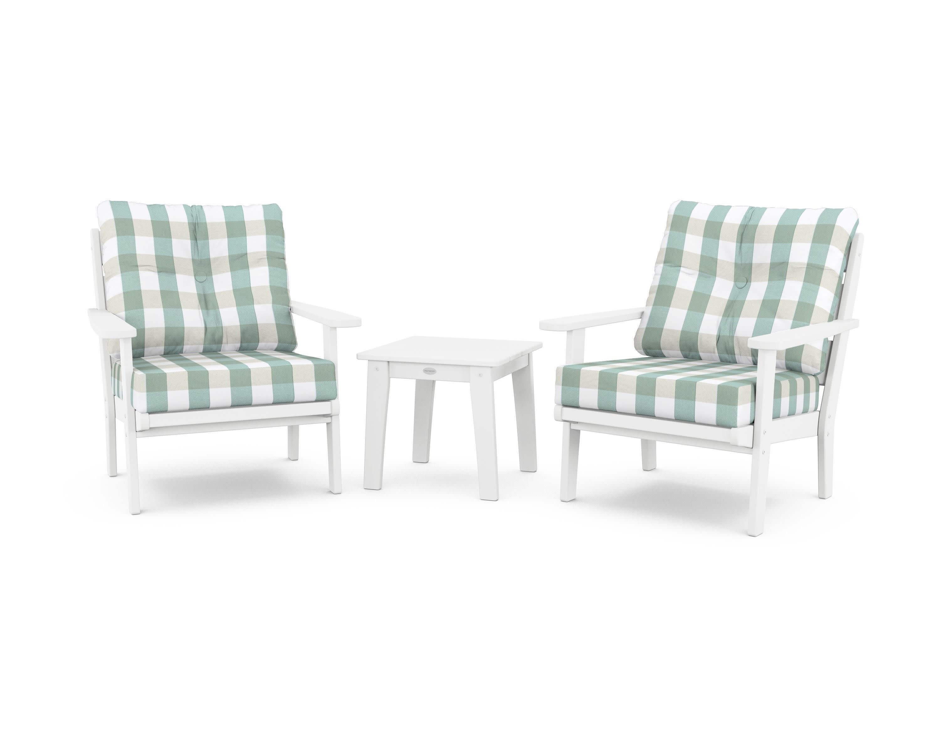 Lakeside 3-Piece Deep Seating Chair Set in White / Buffalo Plaid Glacier Spa