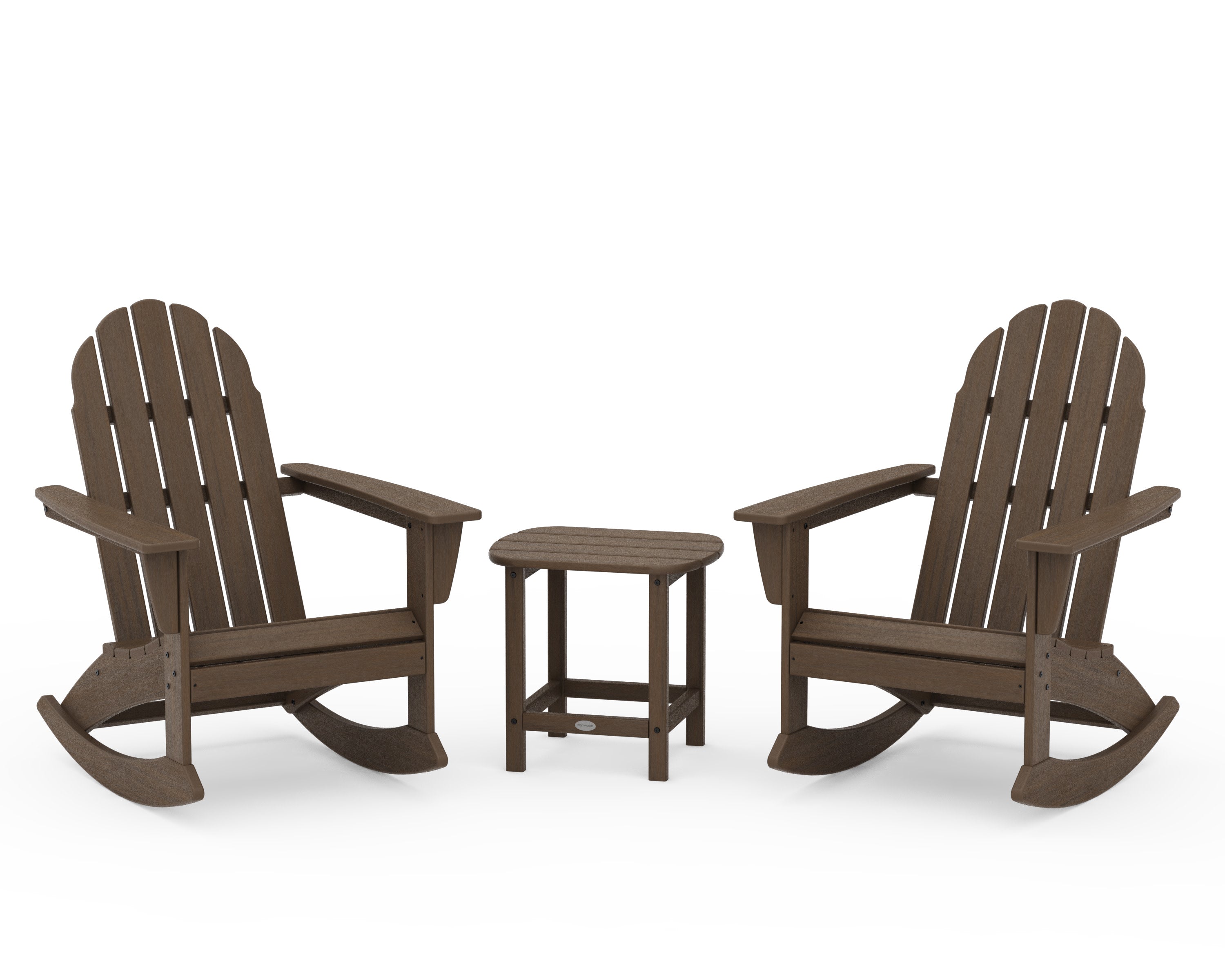 Vineyard 3-Piece Adirondack Rocking Chair Set with South Beach 18" Side Table in Kona