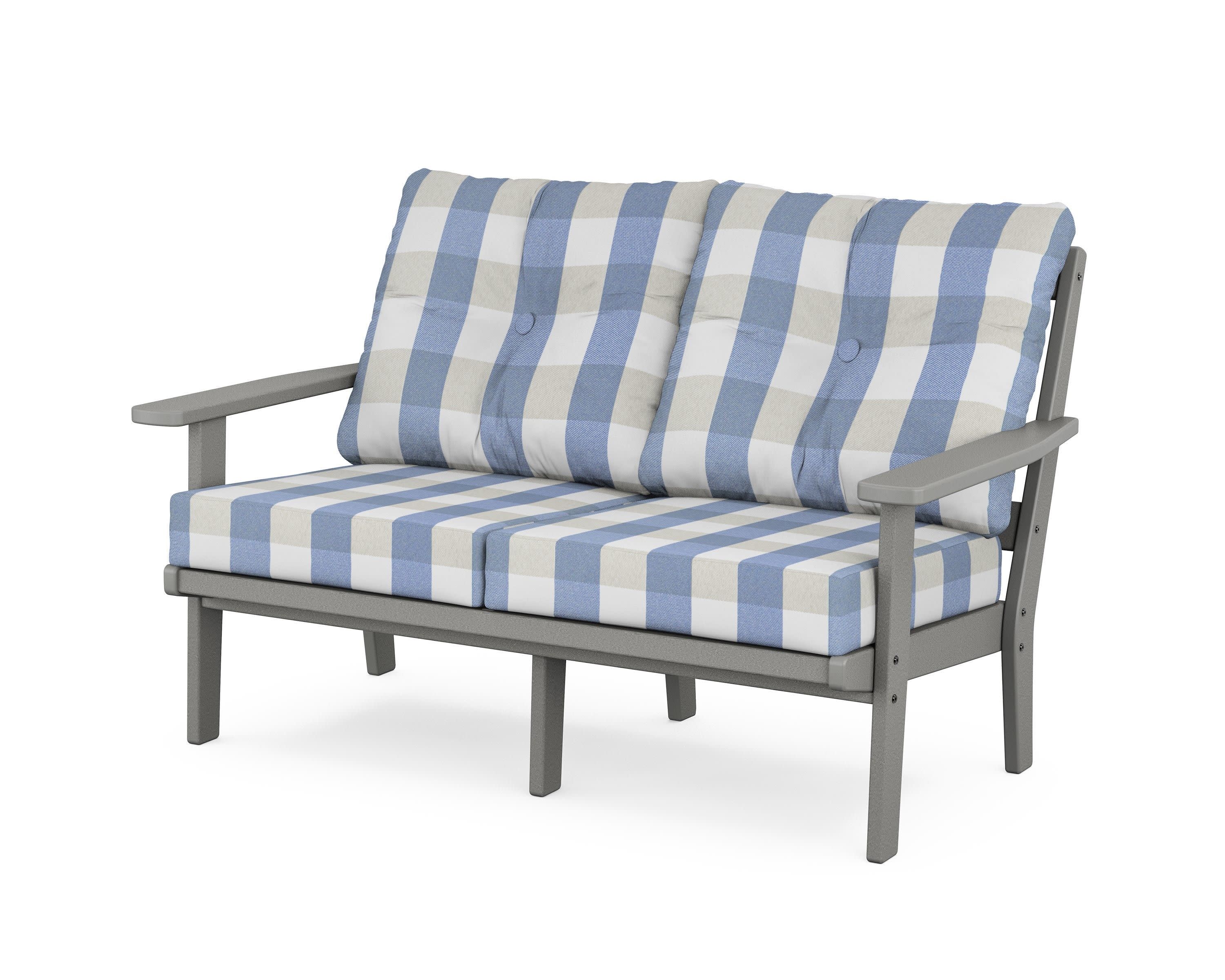Oxford Deep SeatingLoveseat in Slate Grey / Buffalo Plaid Sky Blue