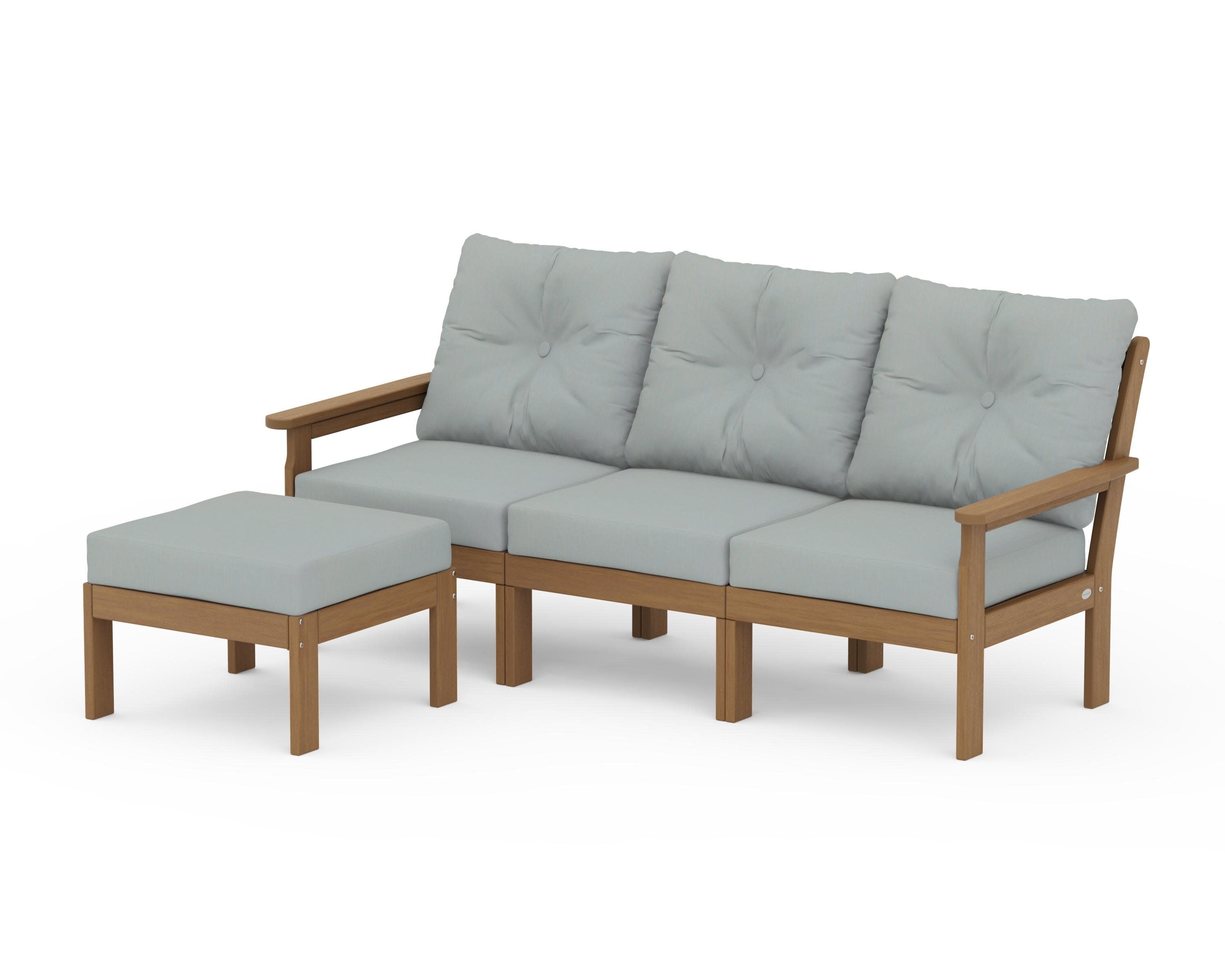 Vineyard 4-Piece Sectional with Ottoman in Natural / Spa