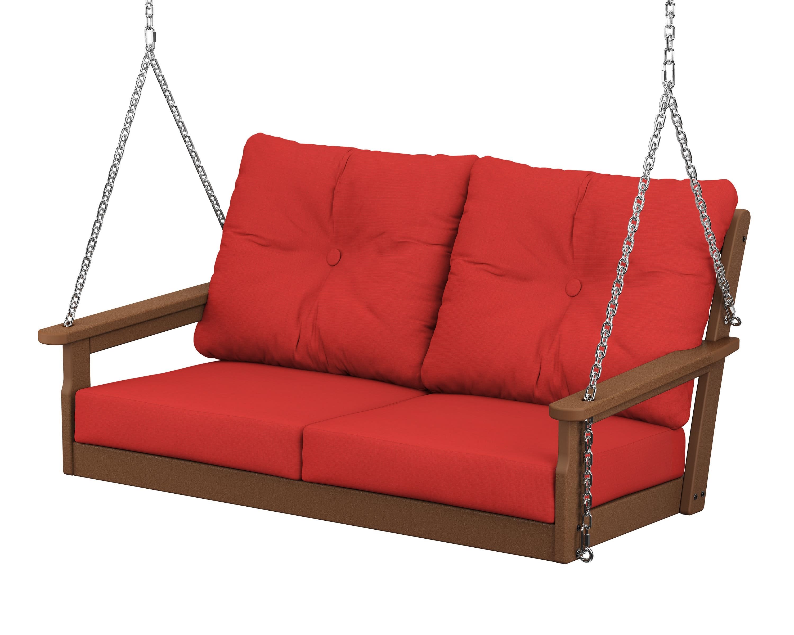 Vineyard Deep Seating Swing in Teak / Crimson Linen