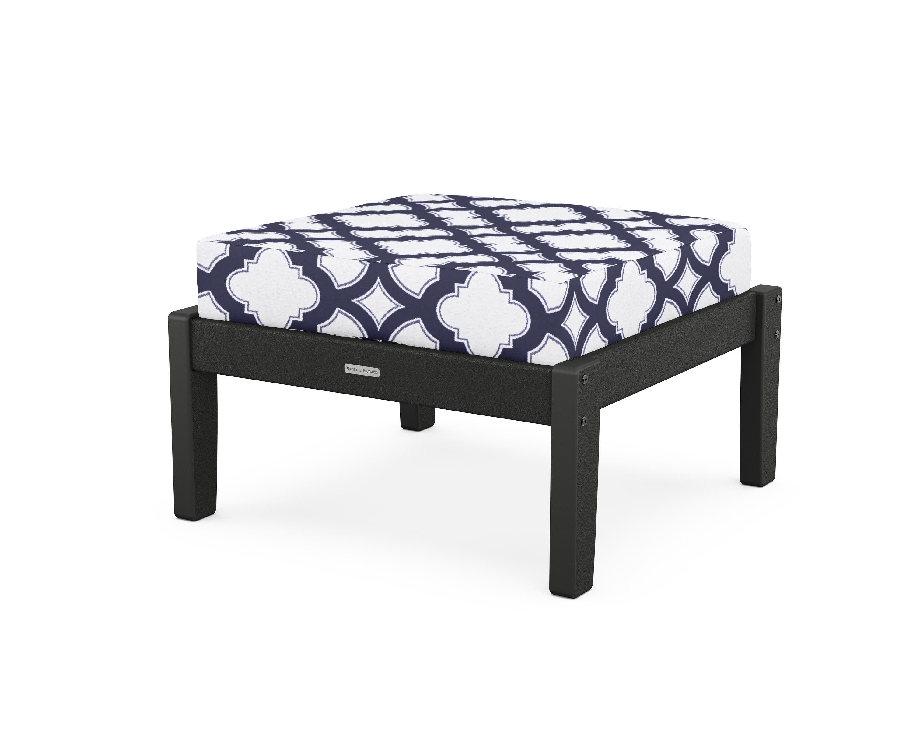 Chinoiserie Deep Seating Ottoman in Black / Trellis Navy