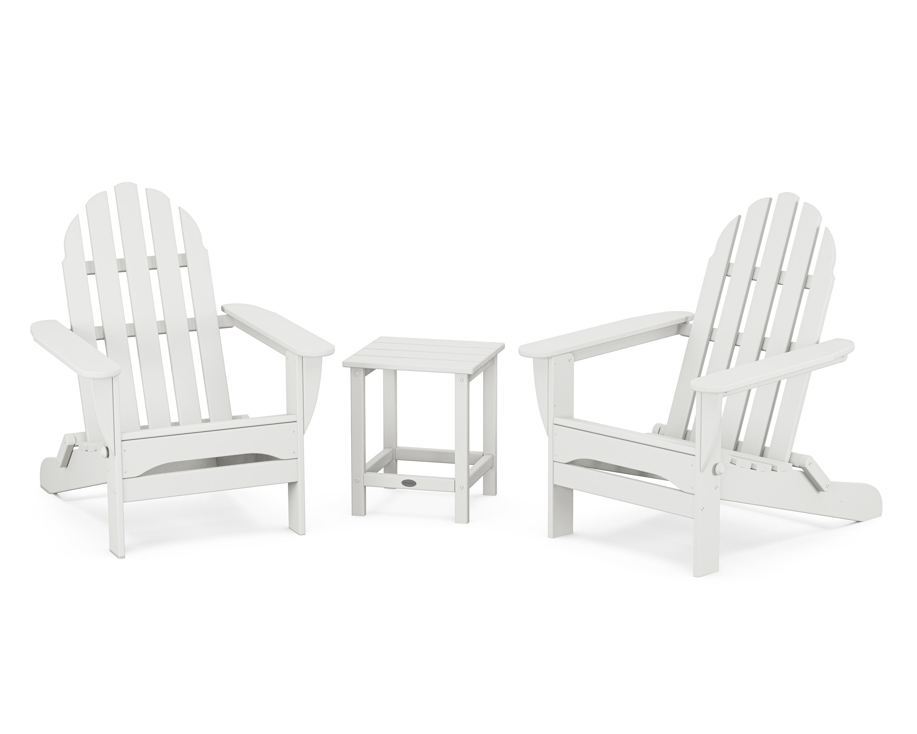 Classic Folding Adirondack 3-Piece Set with Long Island 18" Side Table in White