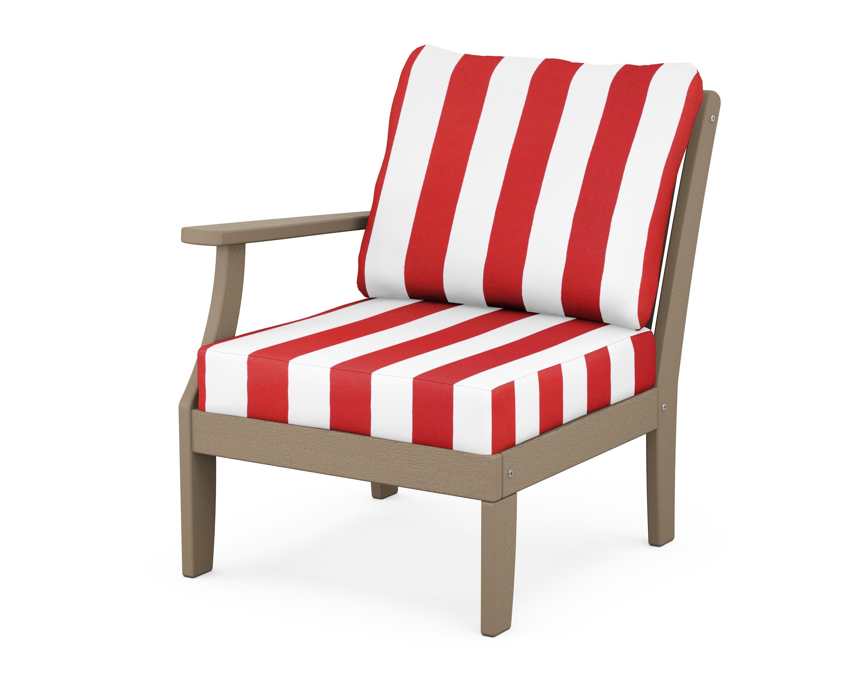 Braxton Modular Left Arm Chair in Vintage Sahara / Cabana Stripe Crimson