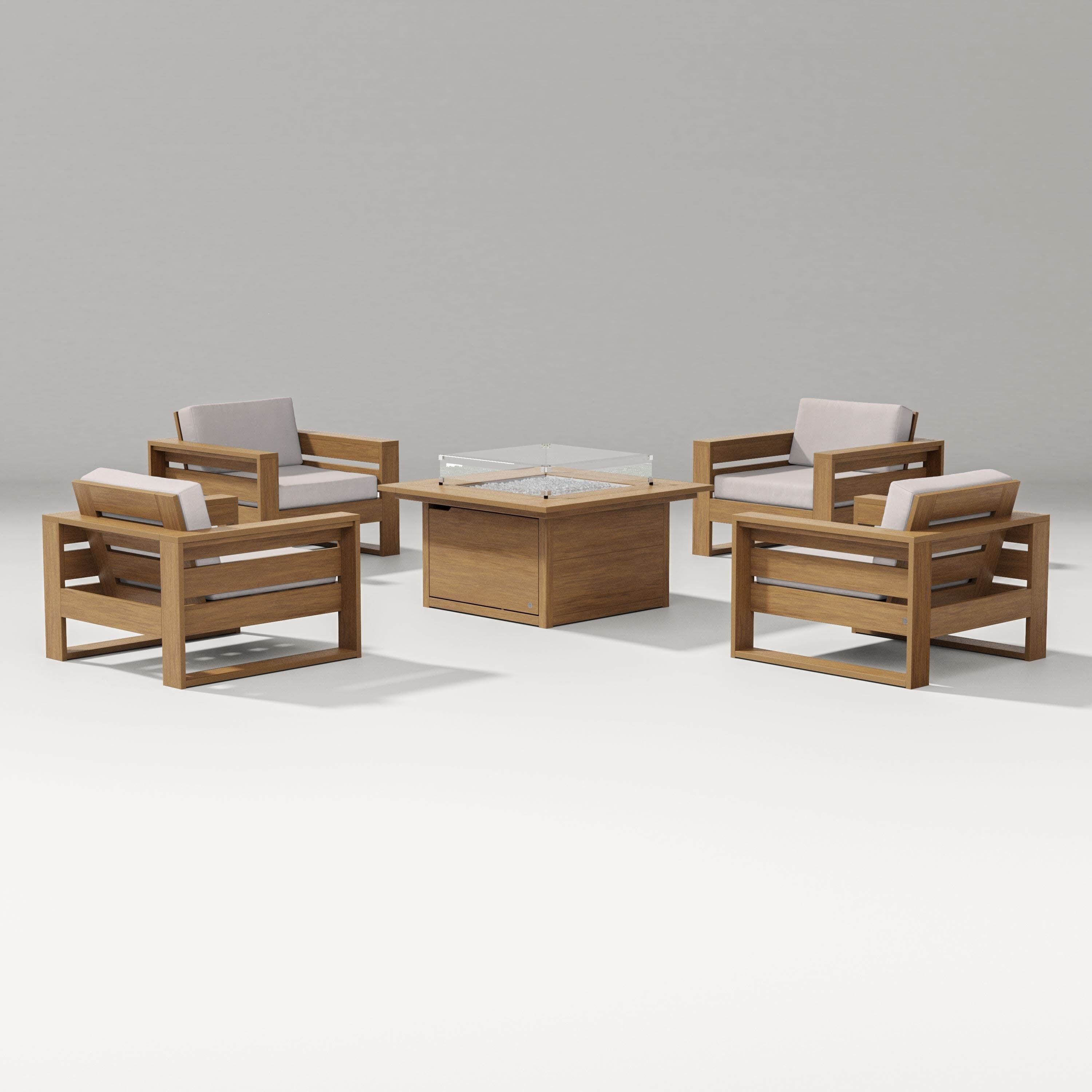 Latitude 5-Piece Lounge Fire Table Set in Natural / Dune Burlap