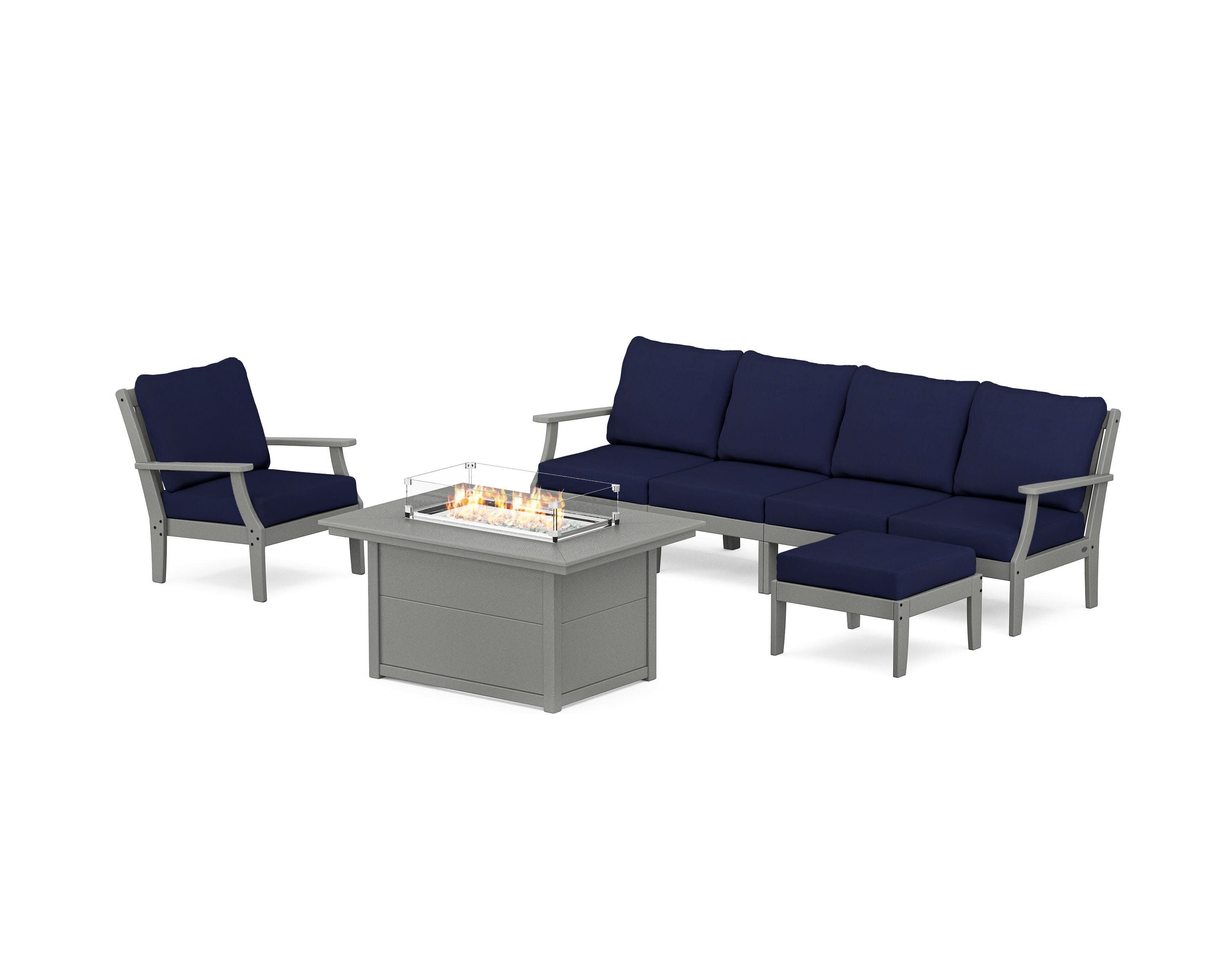 Braxton Sectional Lounge and Fire Pit Set in Slate Grey / Navy