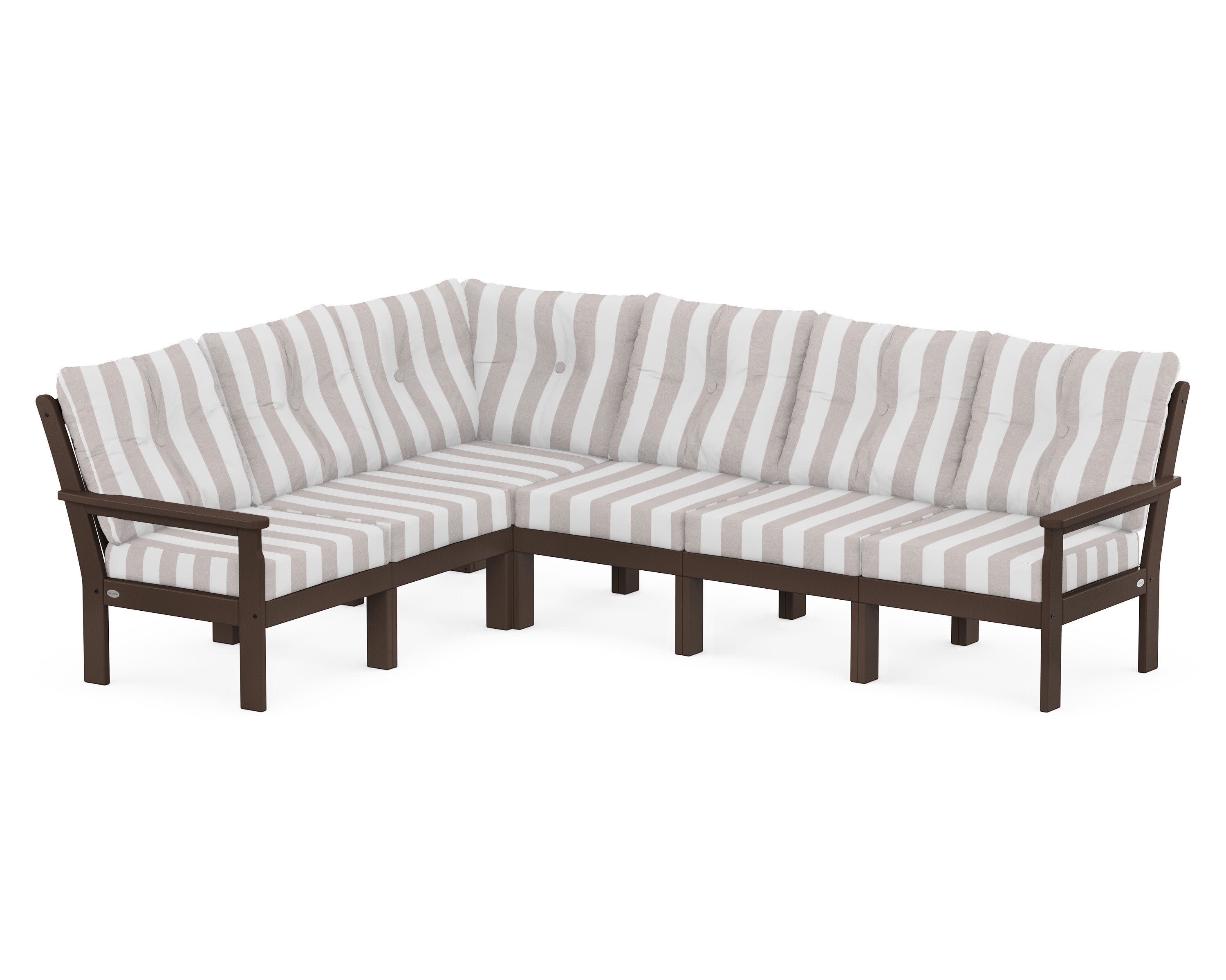 Vineyard 6-Piece Sectional in Mahogany / Cabana Stripe Dune Burlap