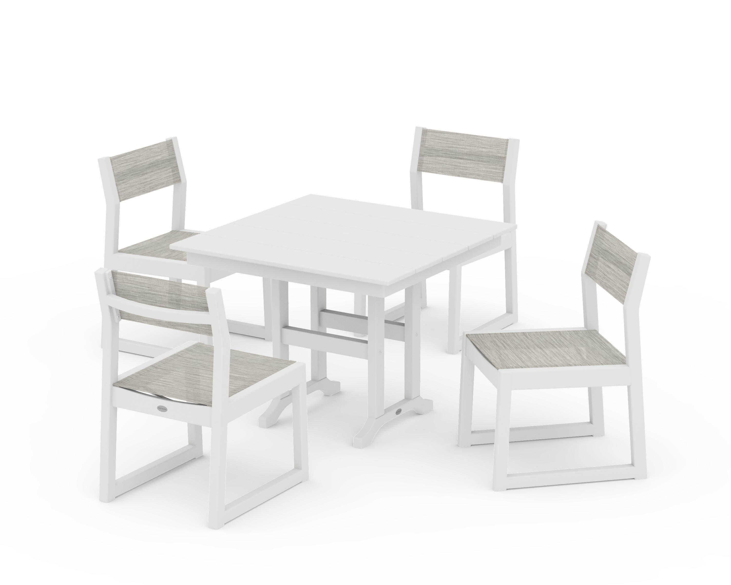 EDGE Sling Side Chair 5-Piece Farmhouse Dining Set in Vintage White / Birch Sling
