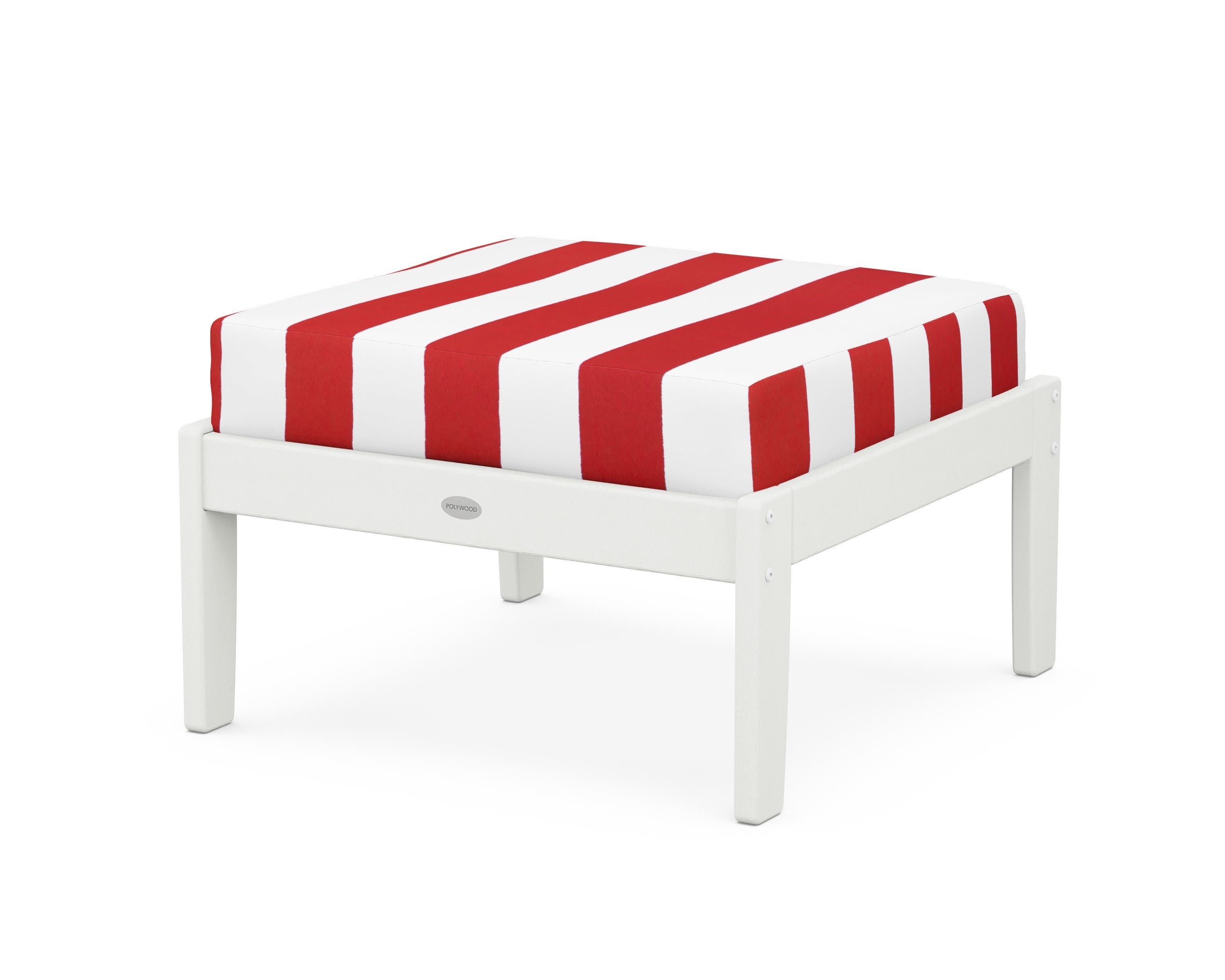 Braxton Deep Seating Ottoman in Vintage White / Cabana Stripe Crimson