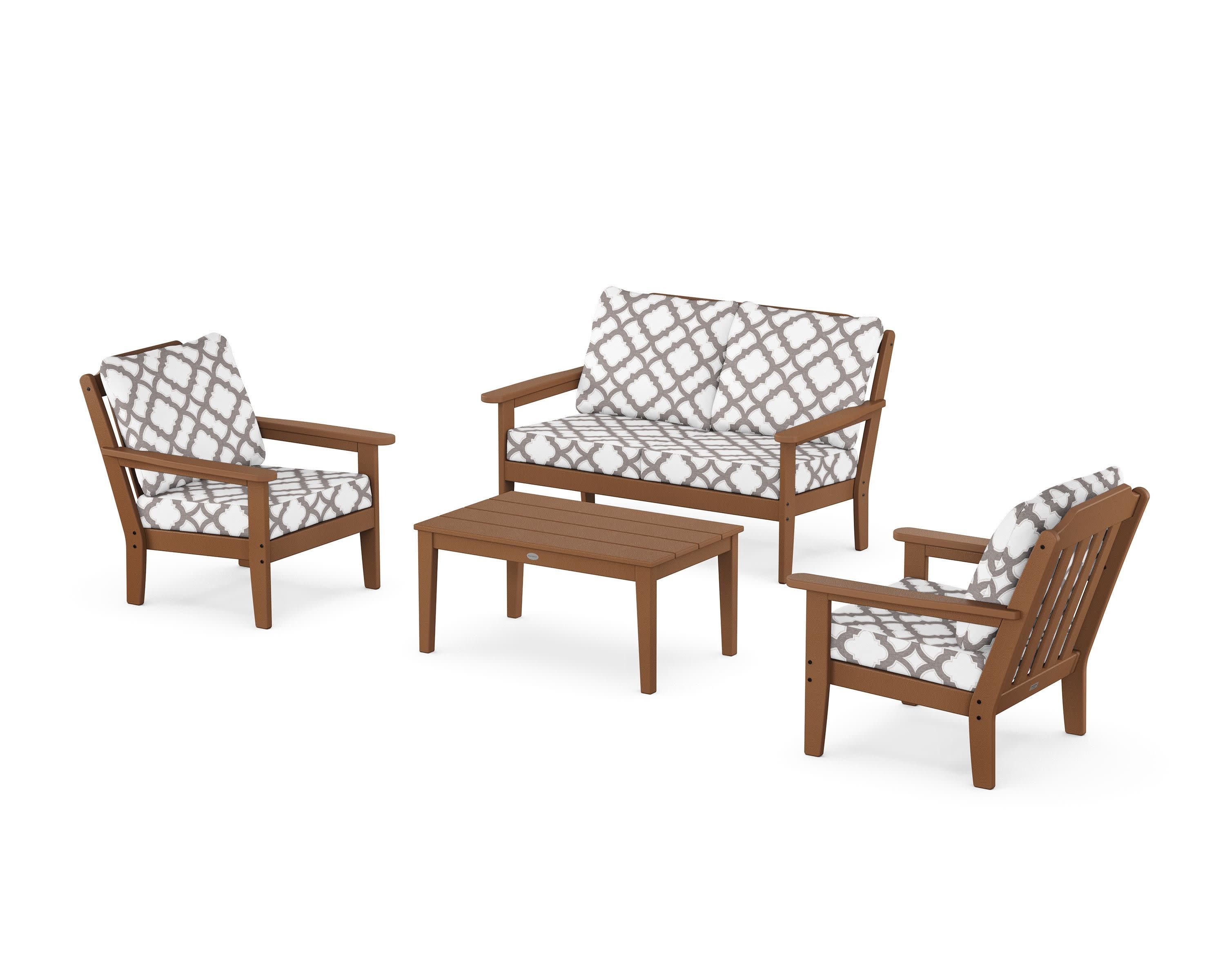 Cottage 4-Piece Deep Seating Set with Loveseat in Teak / Trellis Grey Mist