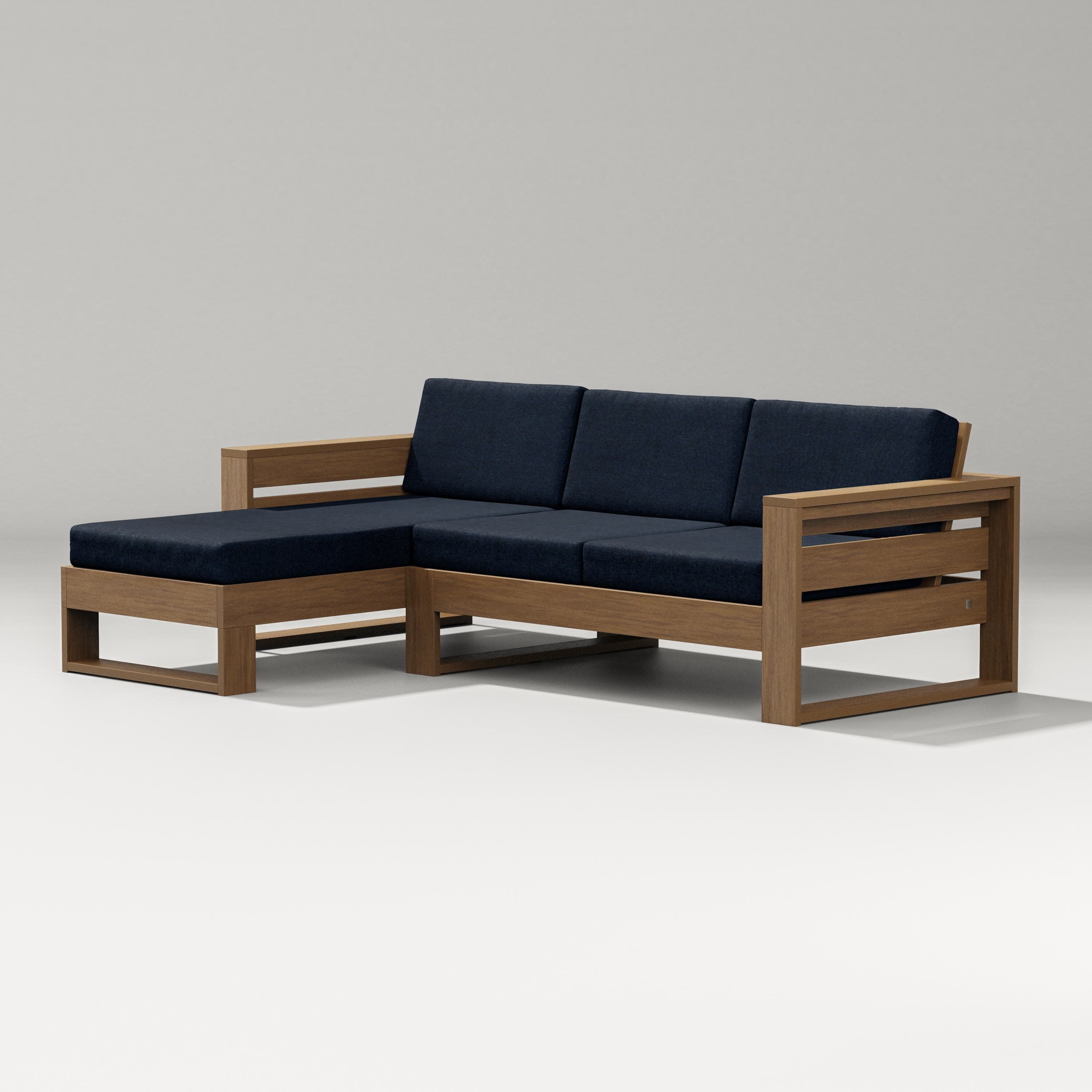 Latitude Left Chaise Sectional in Natural / Marine Indigo