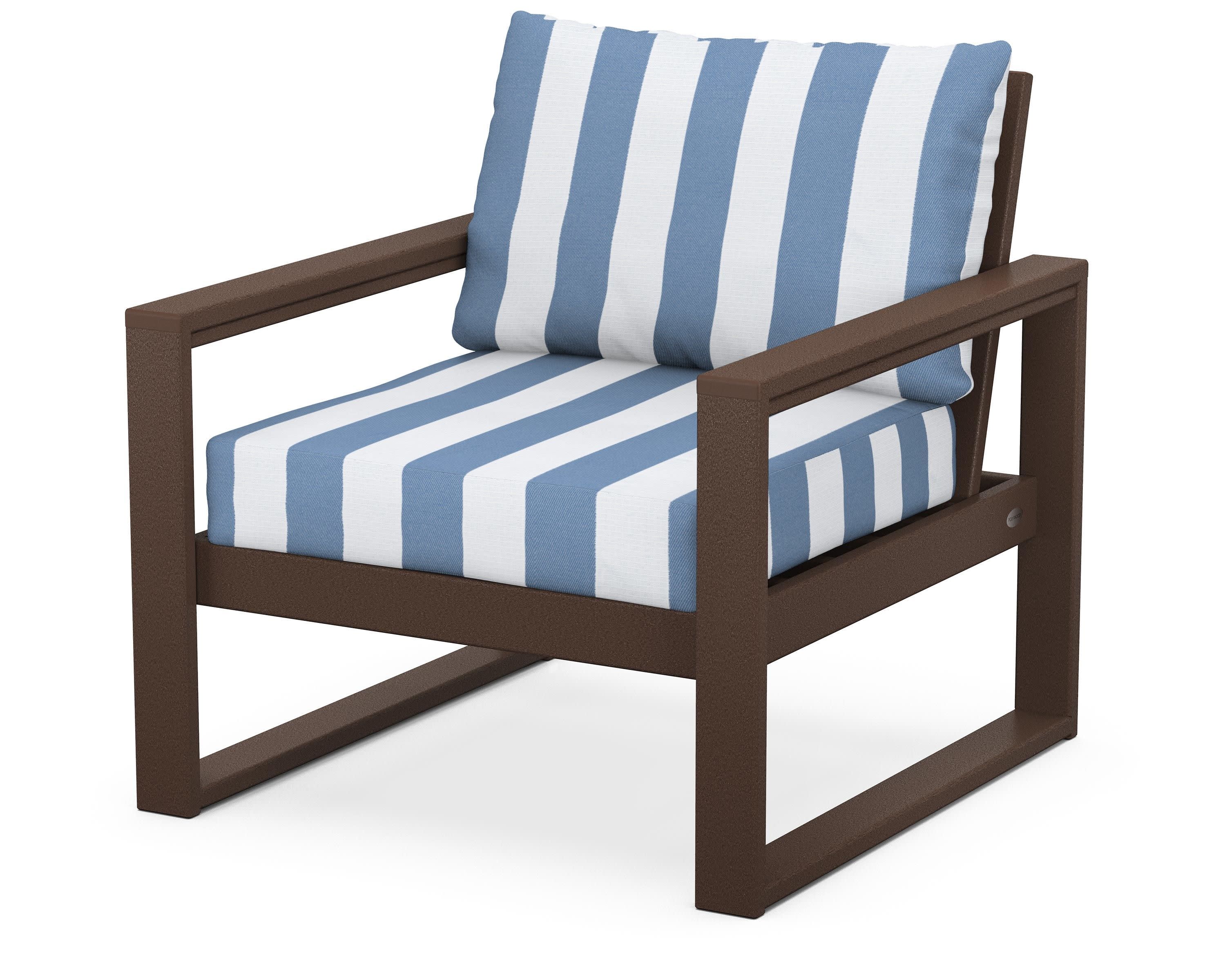 EDGE Club Chair in Mahogany / Cabana Stripe Sky Blue