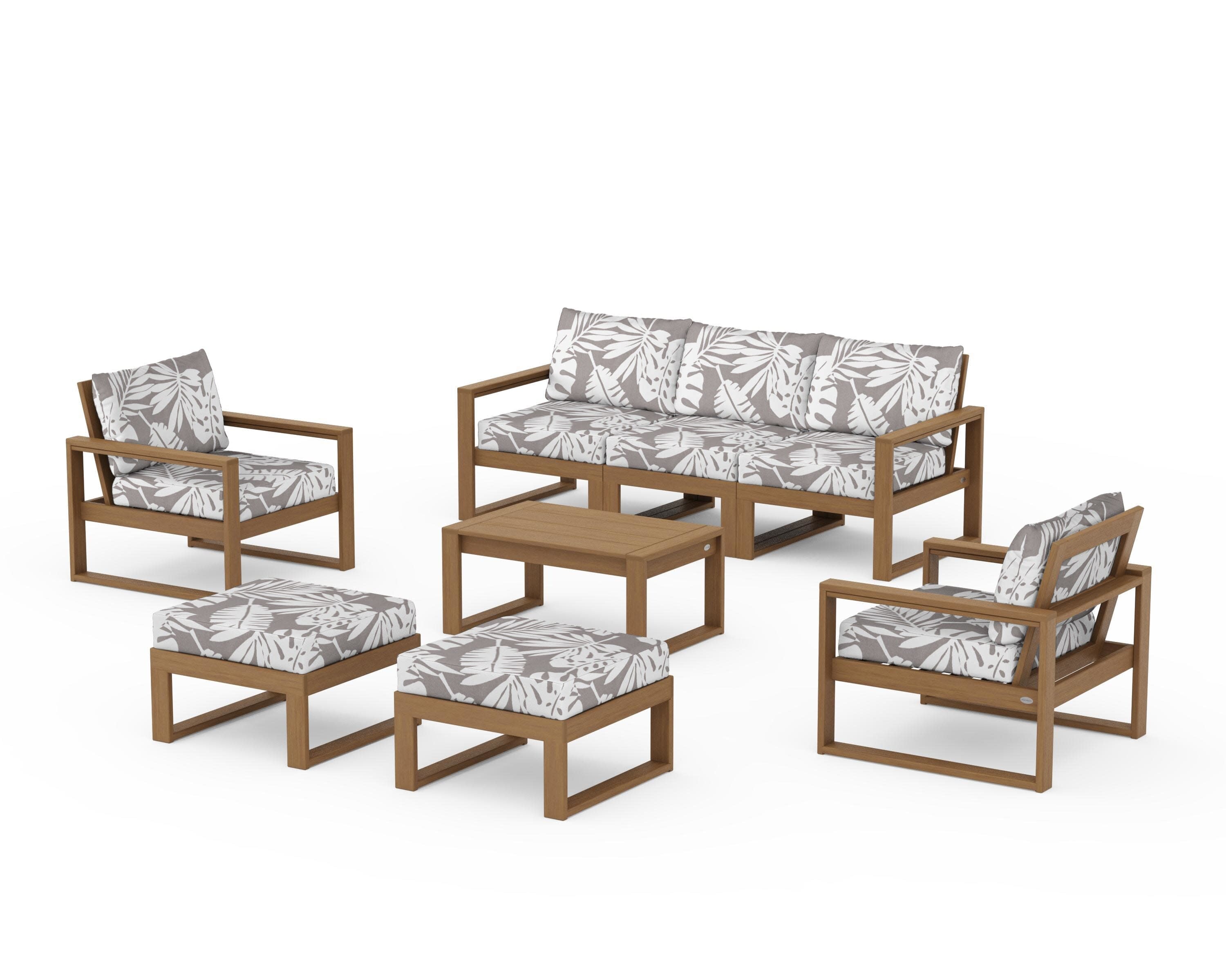 EDGE Sectional 8-Piece Lounge Sofa Set in Natural / Leaf Grey Mist