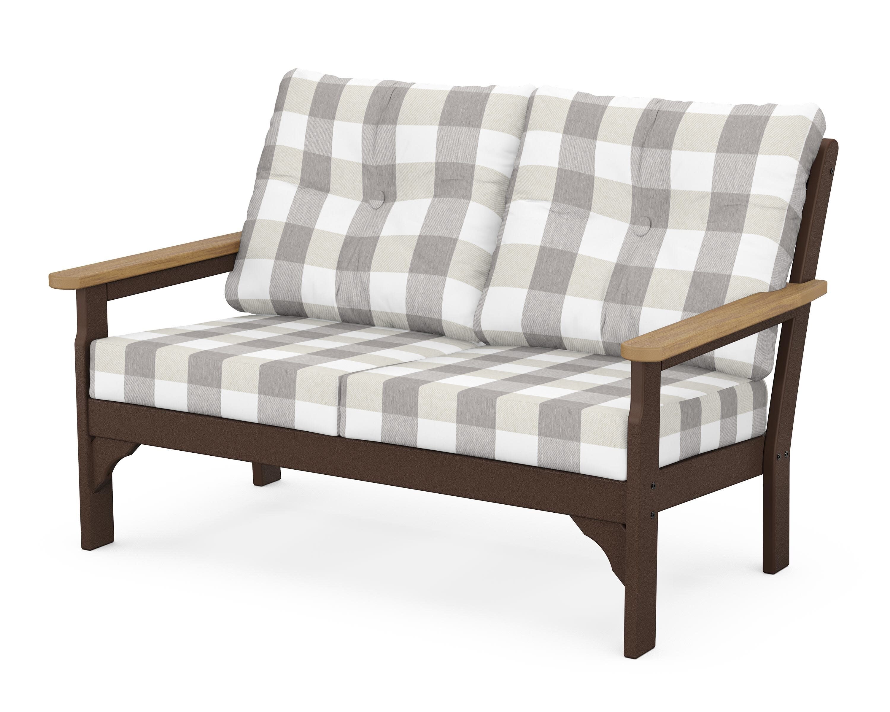 Vineyard Deep Seating Loveseat in Mahogany / Natural / Buffalo Plaid Grey Mist