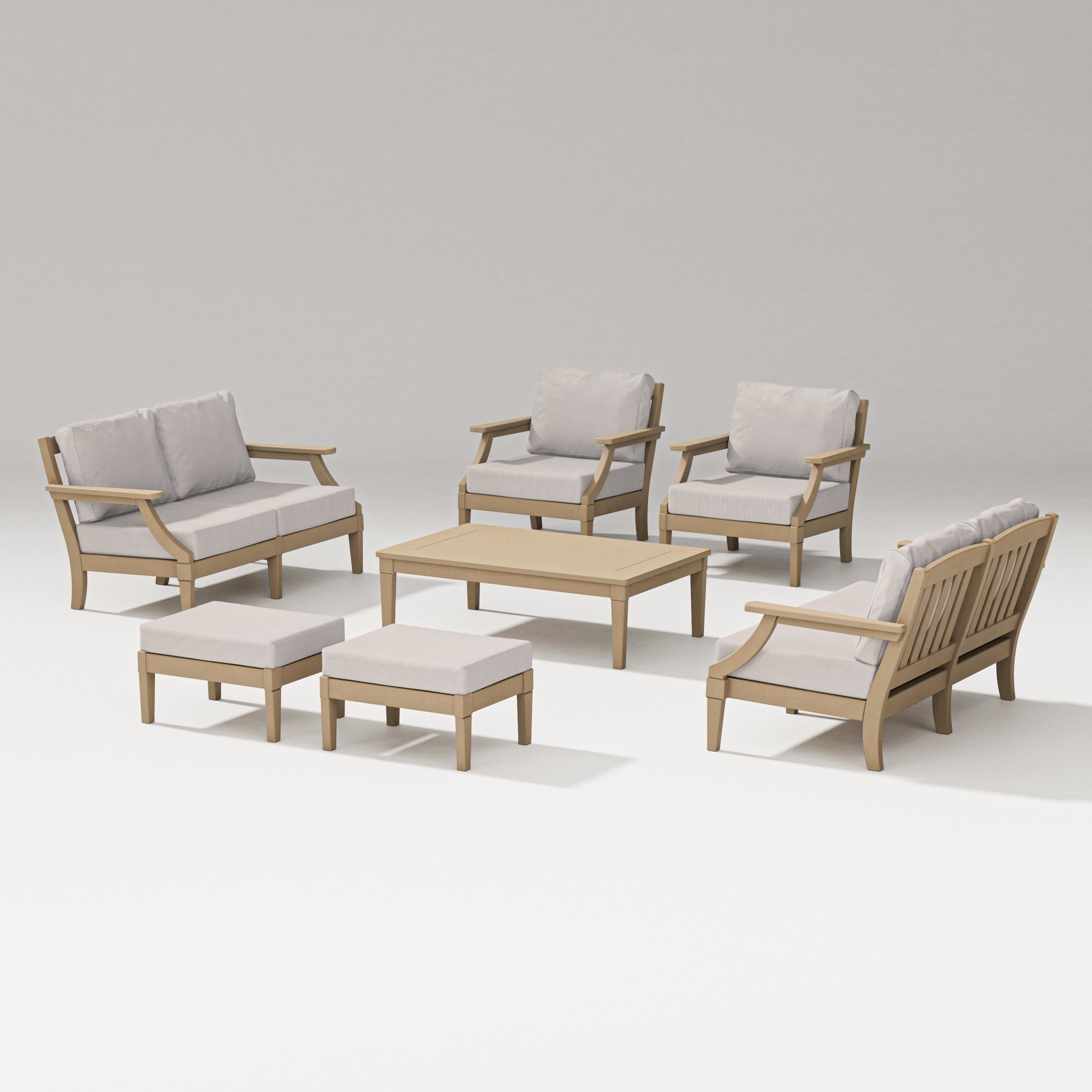 Estate 7-Piece Lounge Loveseat Set in Vintage Sahara / Dune Burlap