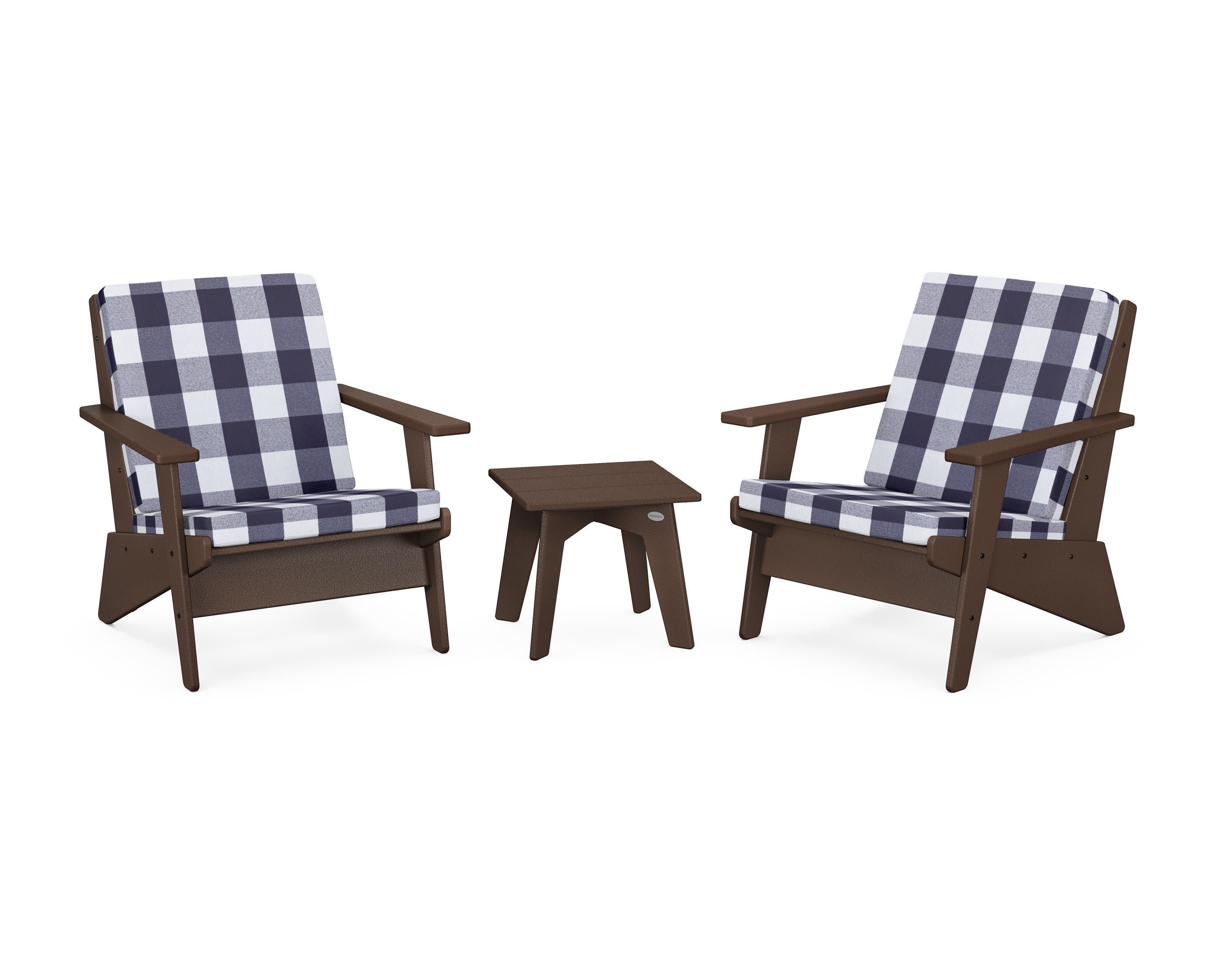 Riviera Modern Lounge 3-Piece Set in Mahogany / Buffalo Plaid Navy