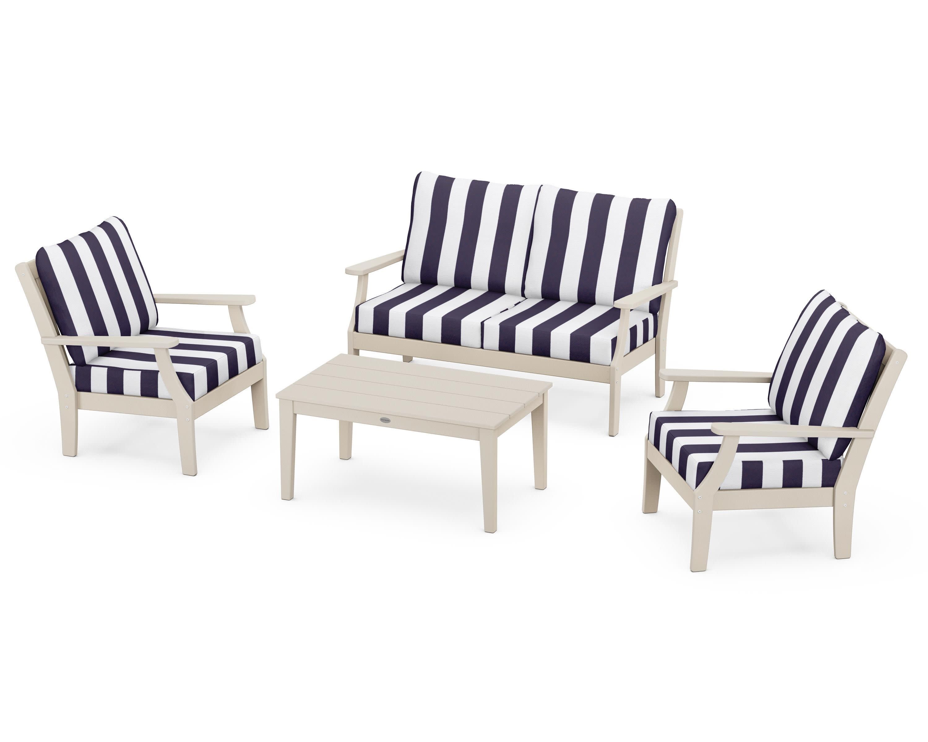 Braxton 4-Piece Deep Seating Chair Set in Sand / Cabana Stripe Navy