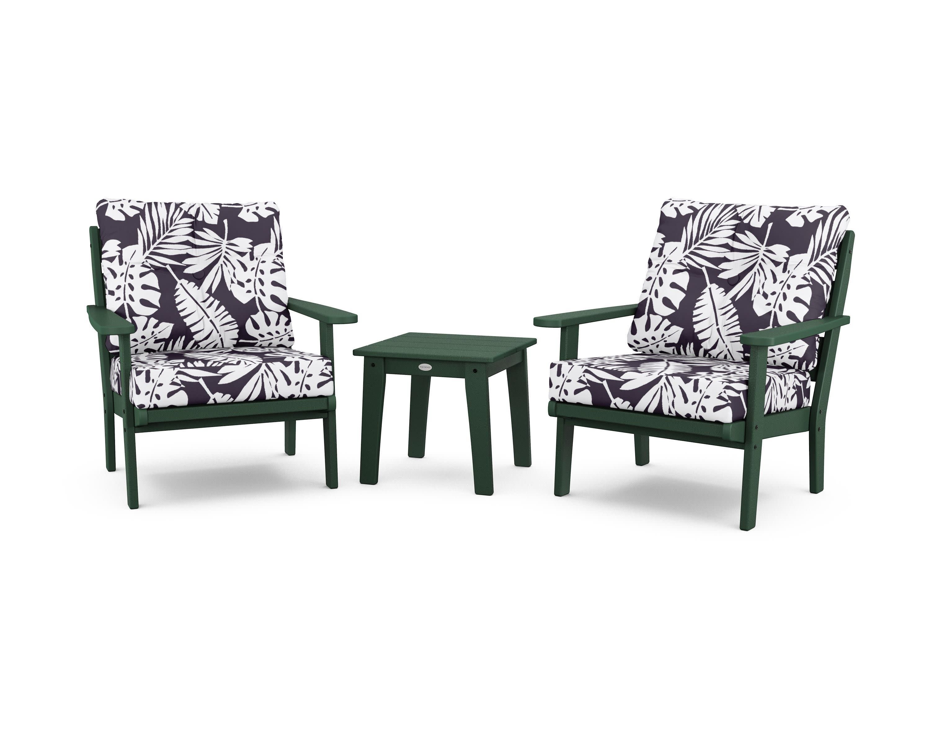 Lakeside 3-Piece Deep Seating Chair Set in Green / Leaf Navy