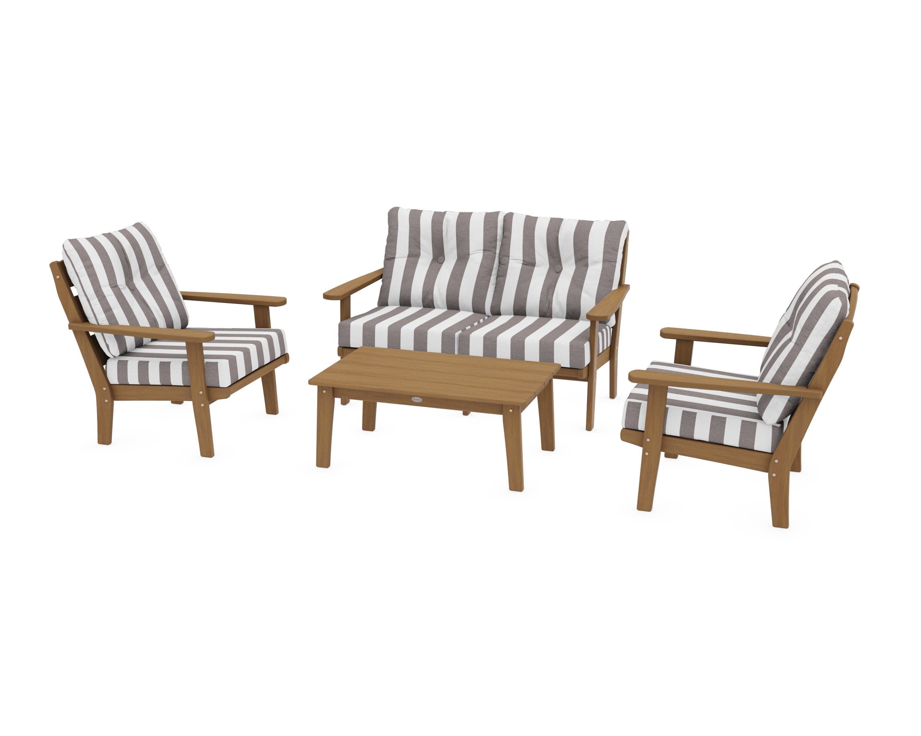 Lakeside 4-Piece Deep Seating Set in Natural / Cabana Stripe Grey Mist