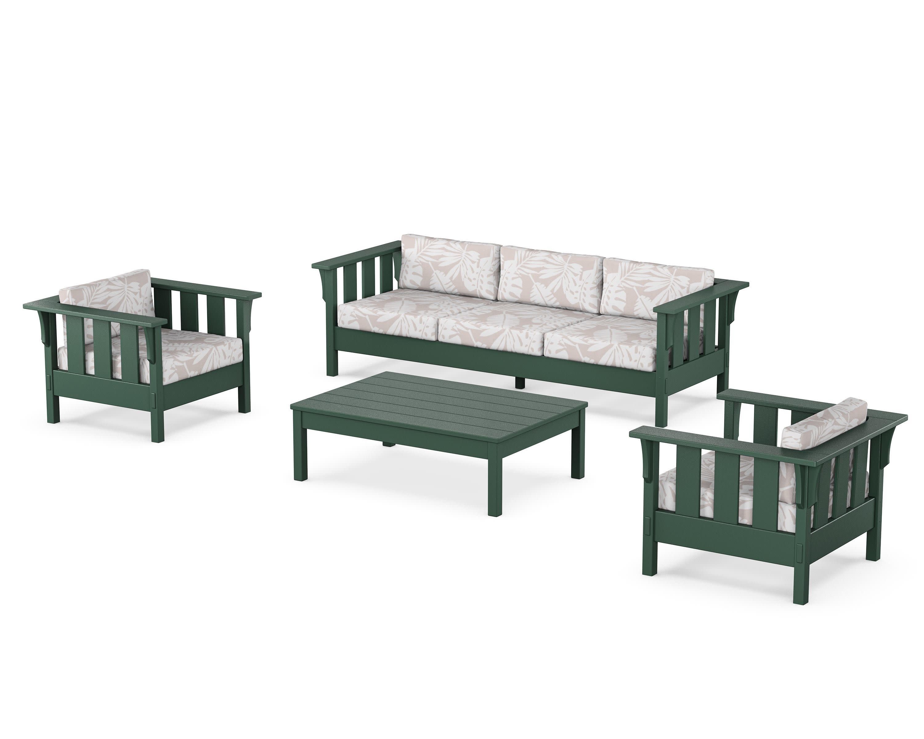 Acadia 4-Piece Deep Seating Set with Sofa in Green / Leaf Dune Burlap
