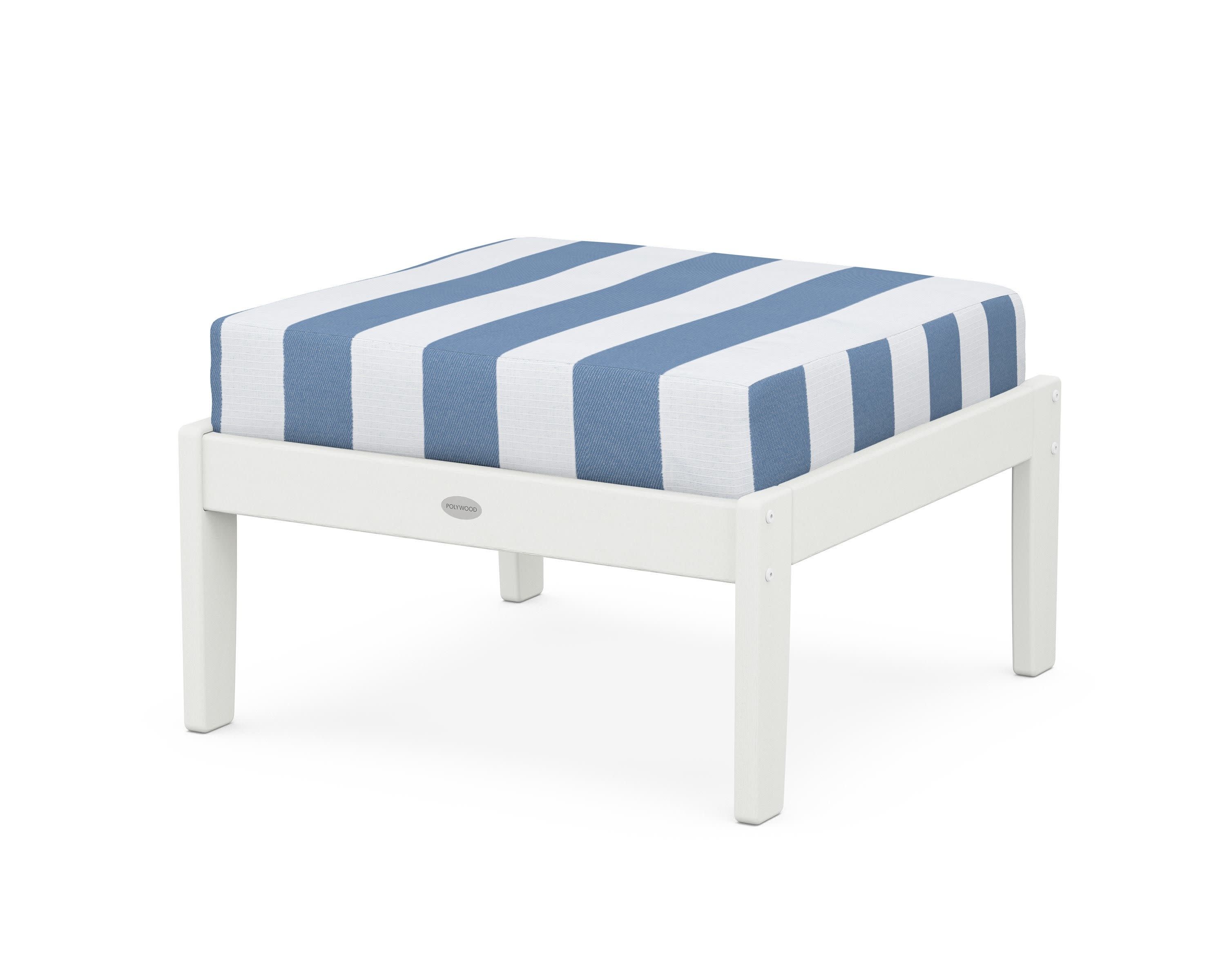 Braxton Deep Seating Ottoman in Vintage White / Cabana Stripe Sky Blue
