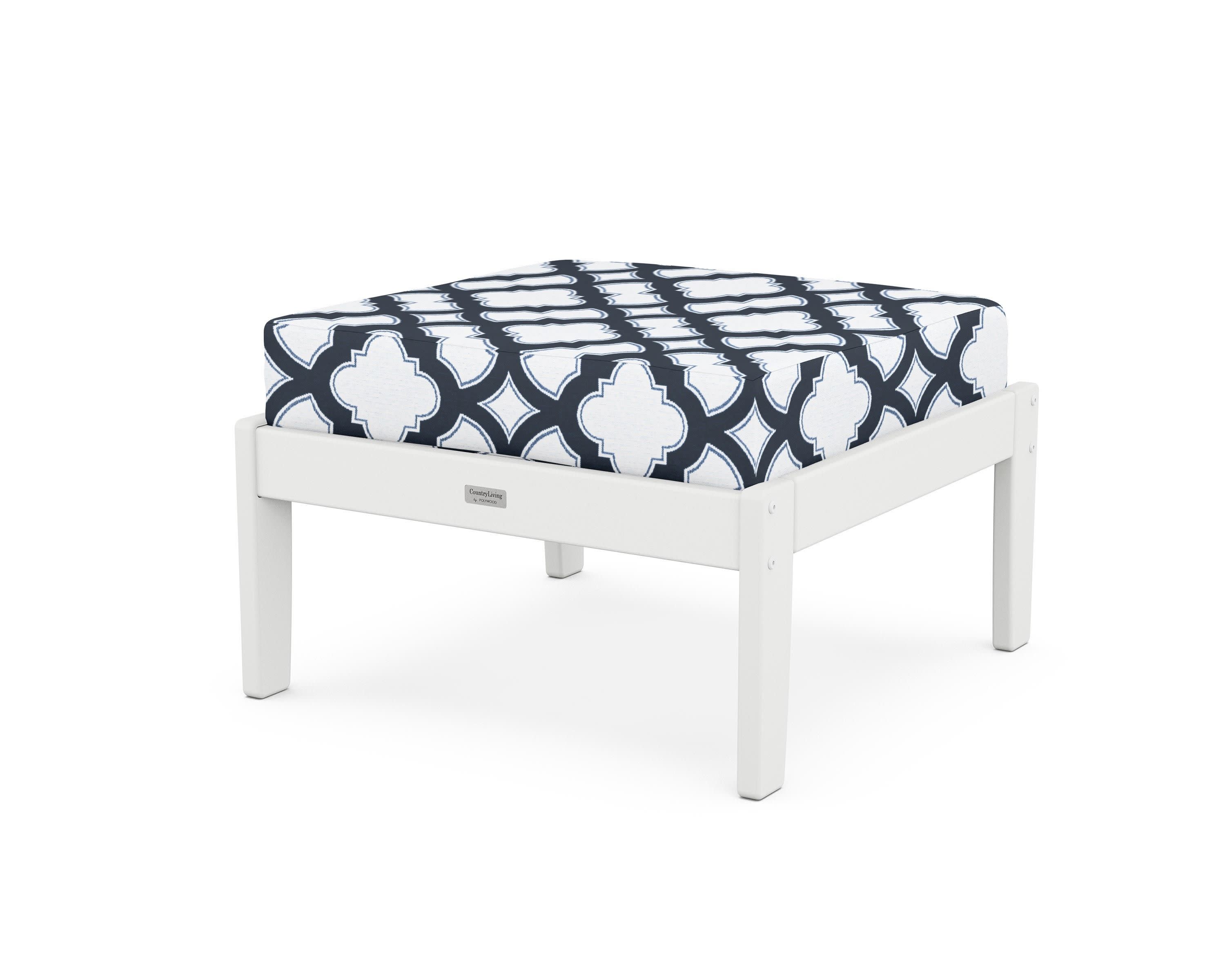 Cottage Deep Seating Ottoman in White / Trellis Marine Indigo