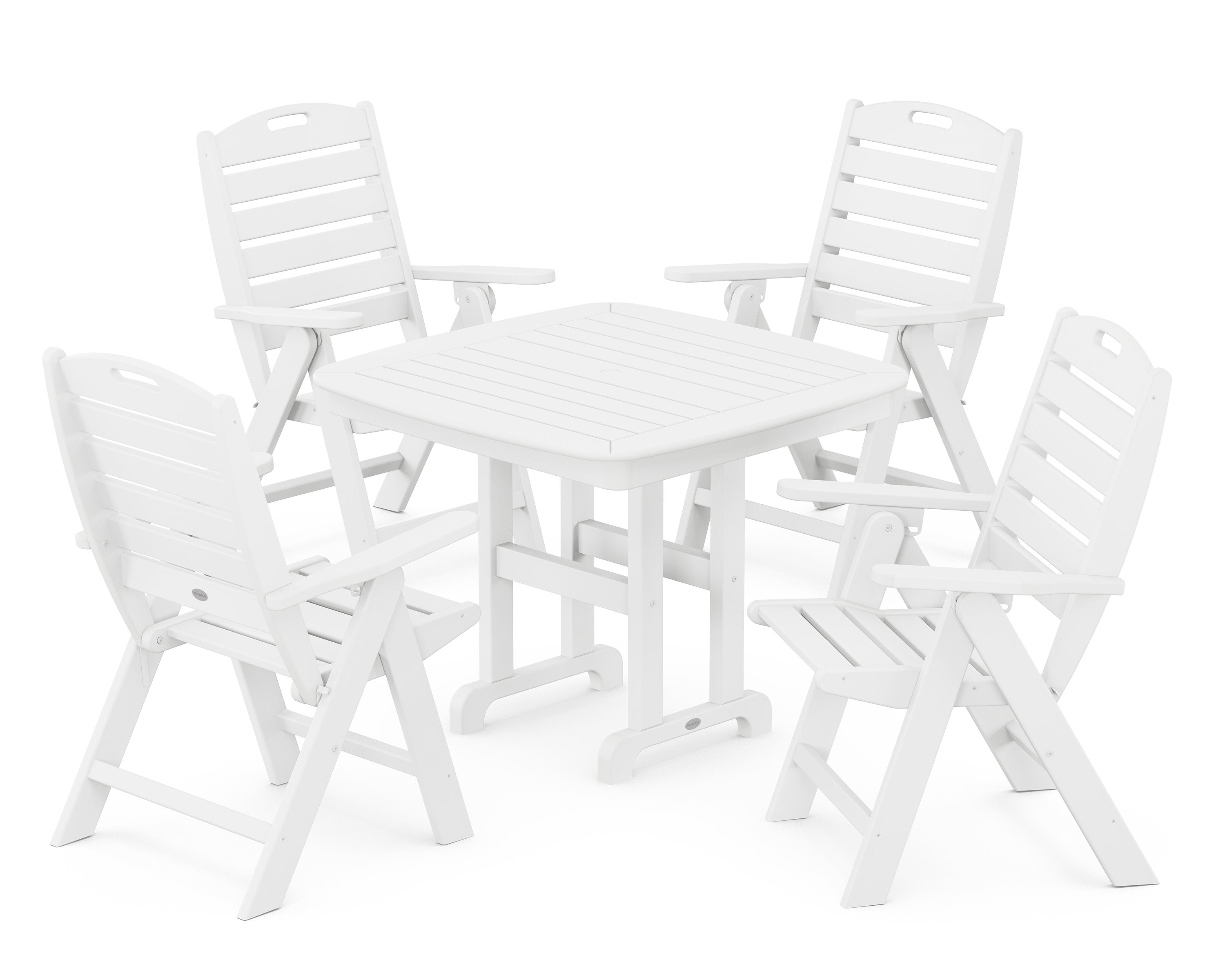 Nautical Folding Highback Chair 5-Piece Dining Set in White