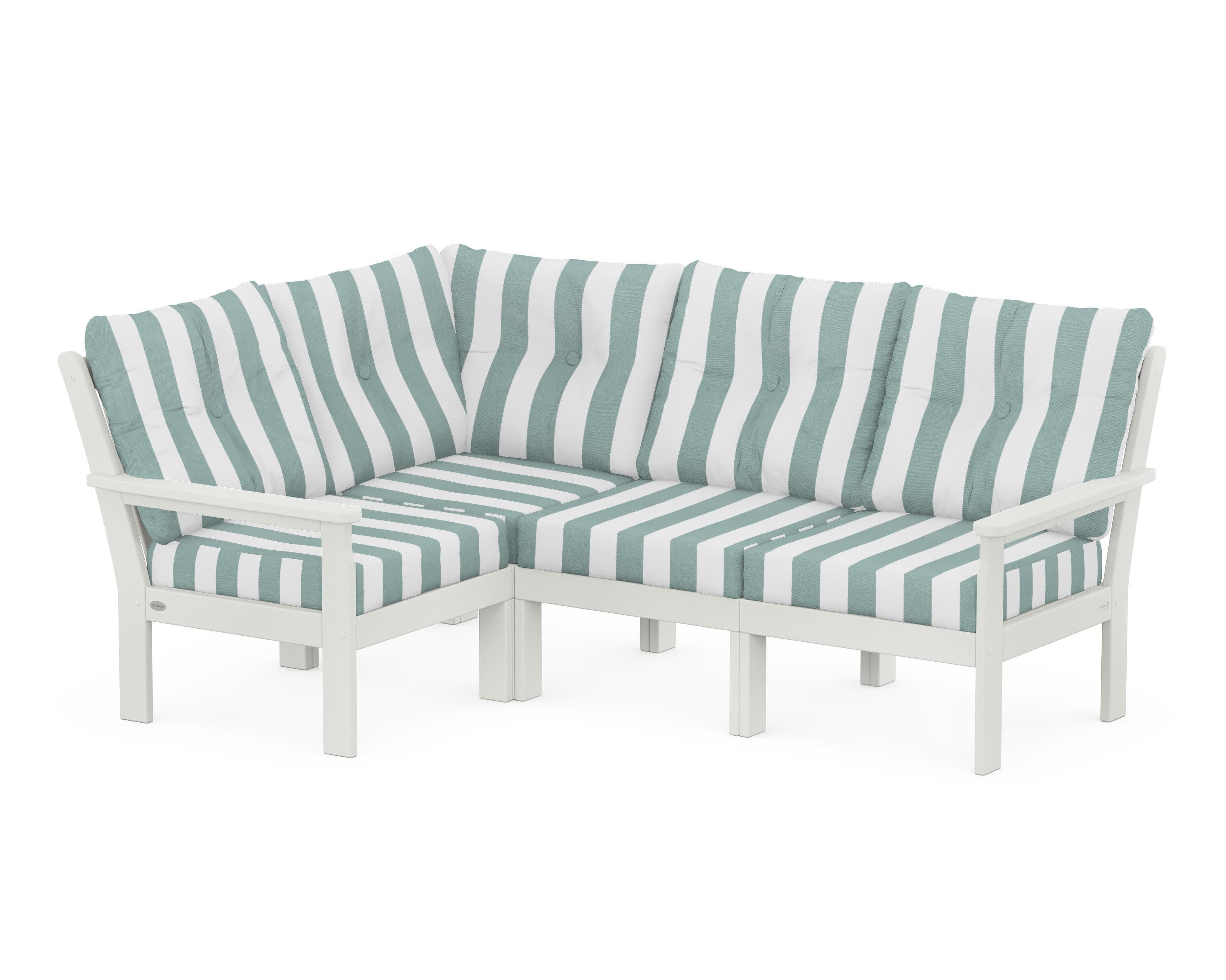 Vineyard 4-Piece Sectional in Vintage White / Cabana Stripe Glacier Spa