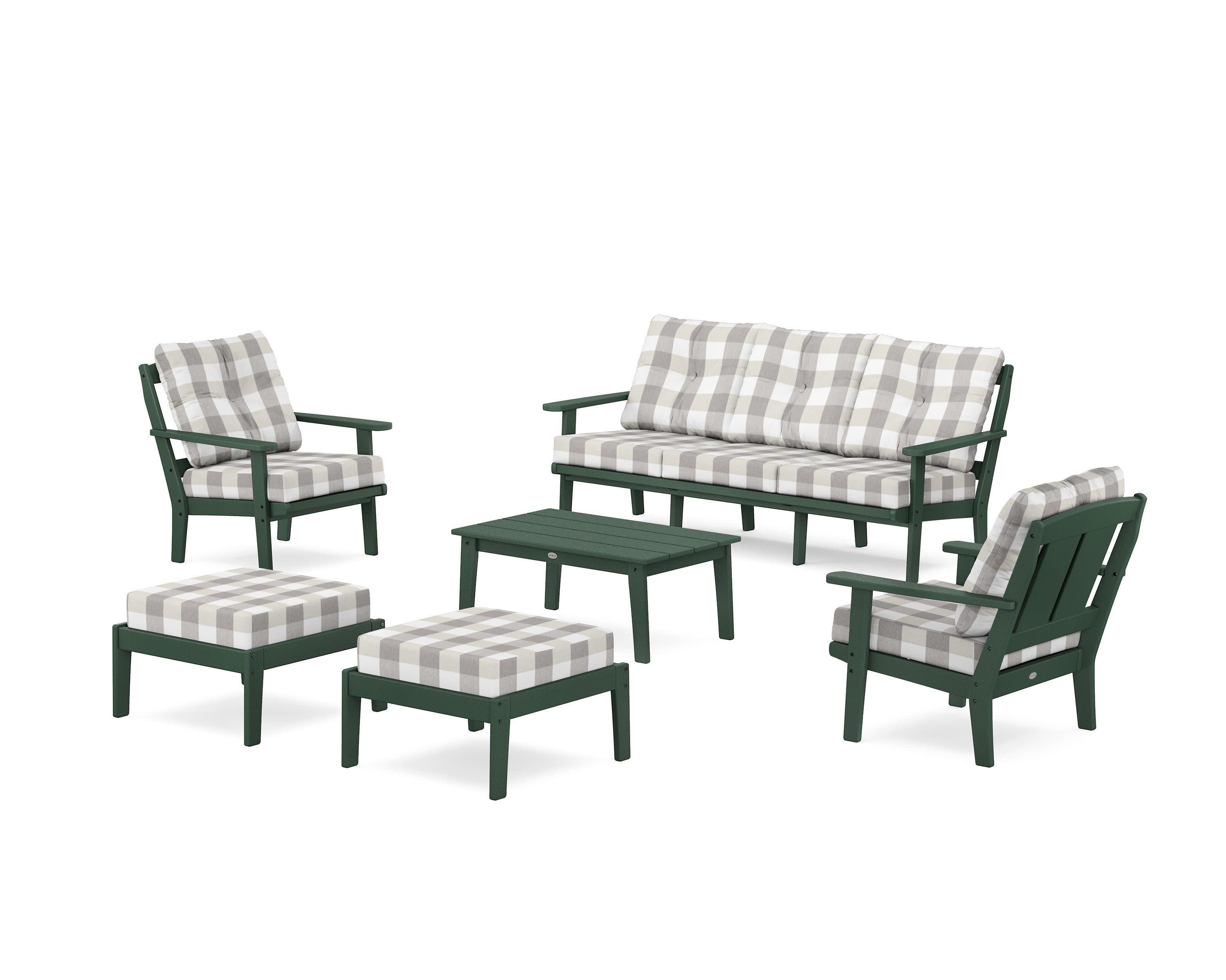 Mission 6-Piece Lounge Sofa Set in Green / Buffalo Plaid Grey Mist
