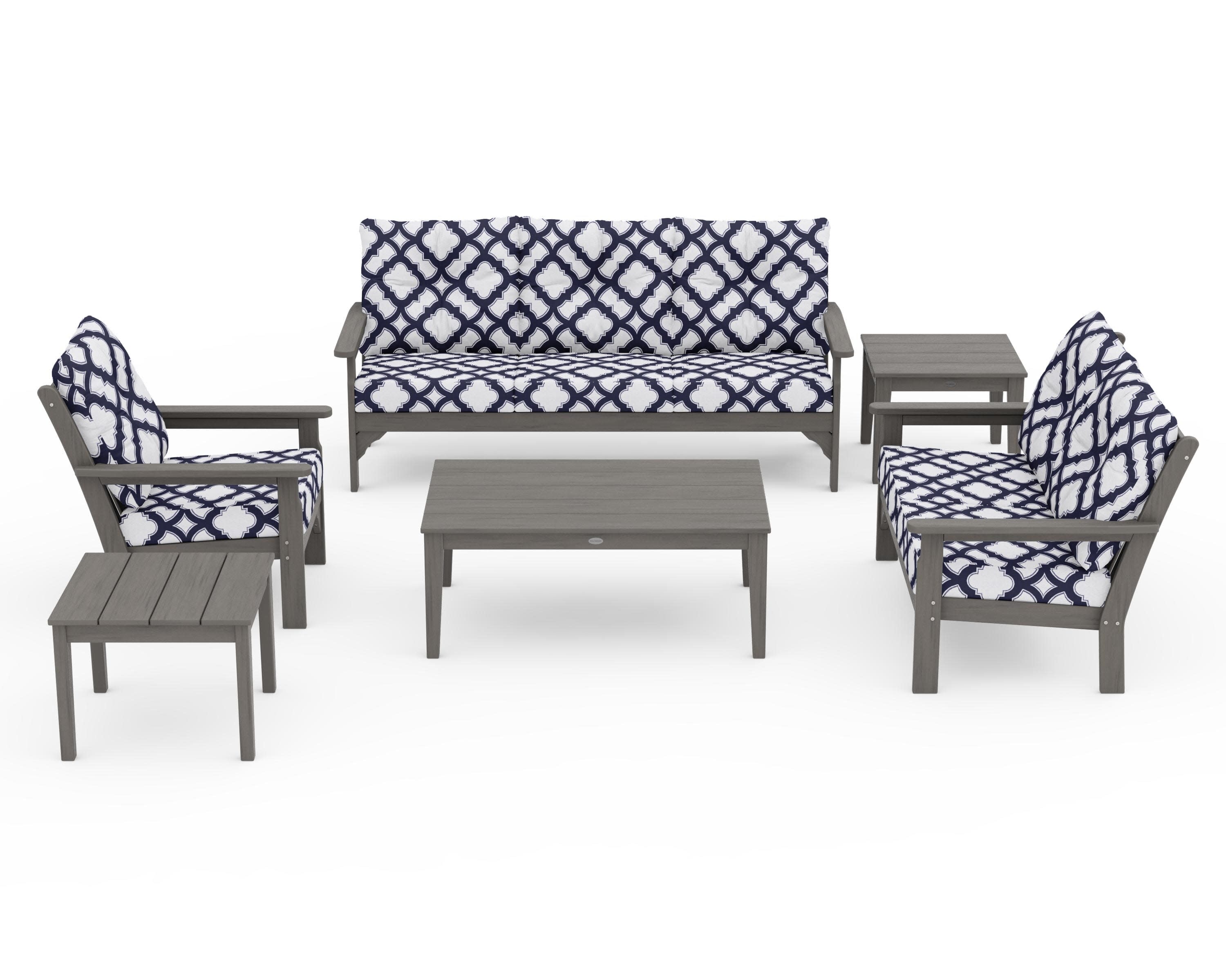Vineyard 6-Piece Deep Seating Set in Driftwood / Trellis Navy