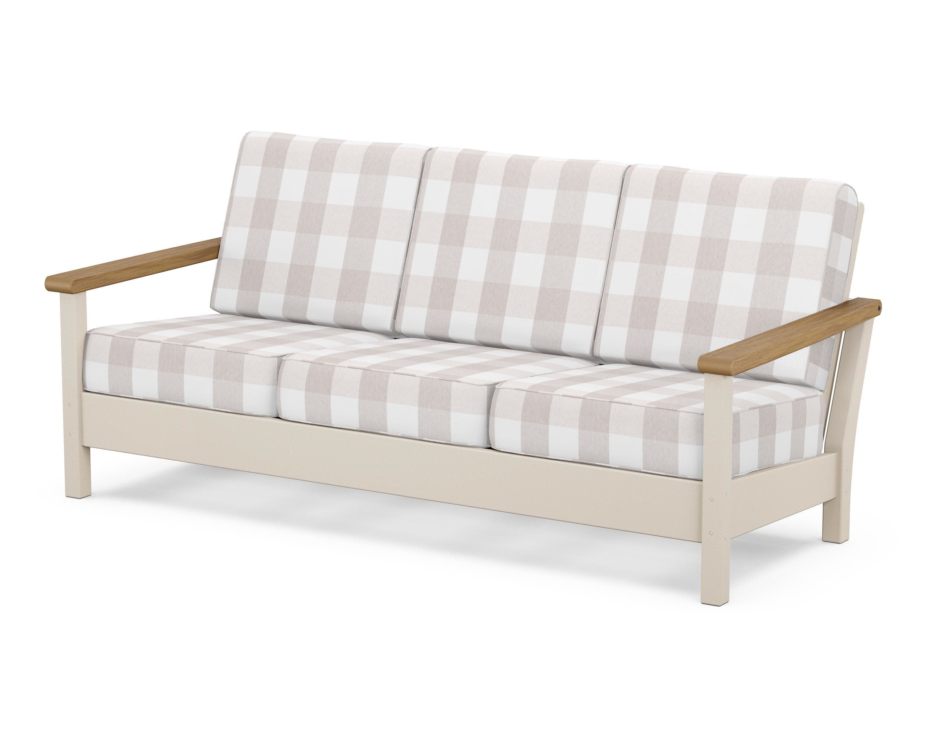 Harbour Deep Seating Sofa in Sand / Natural / Buffalo Plaid Dune Burlap