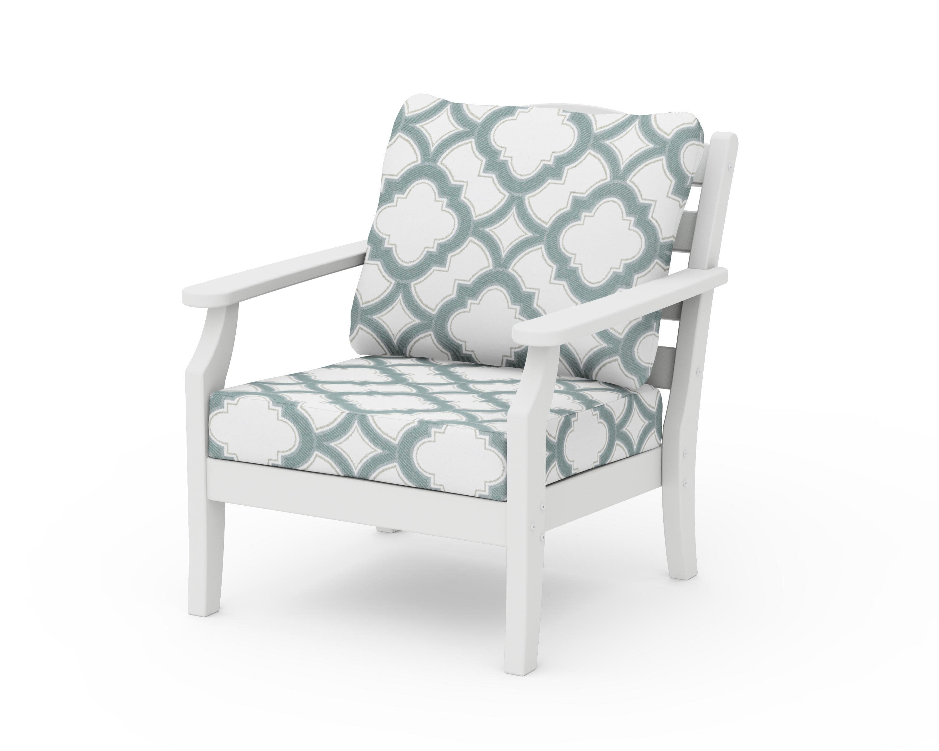 Savannah Deep Seating Chair in White / Trellis Glacier Spa