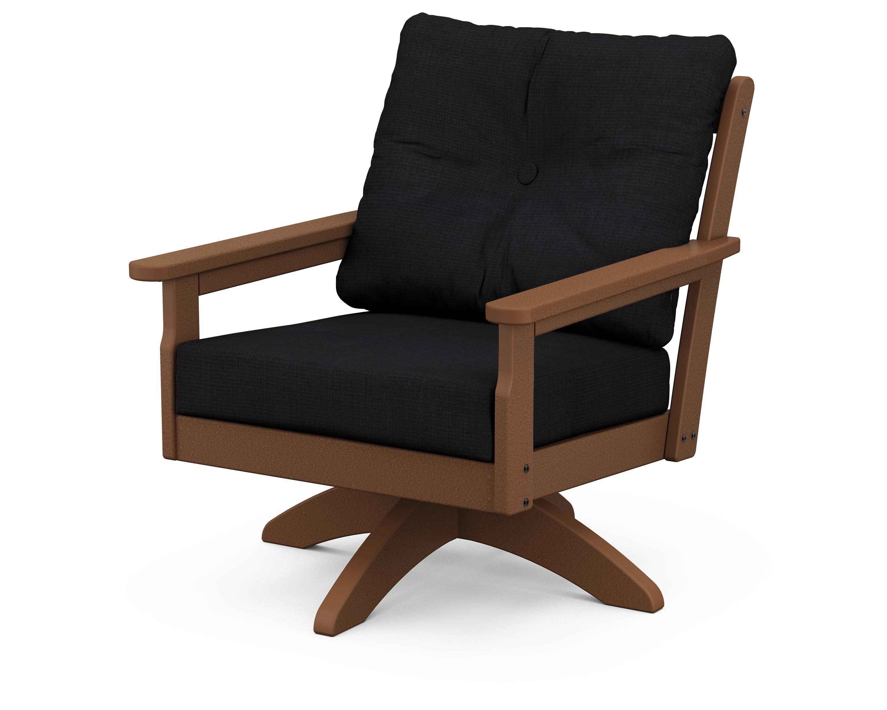Vineyard Deep Seating Swivel Chair in Teak / Midnight Linen