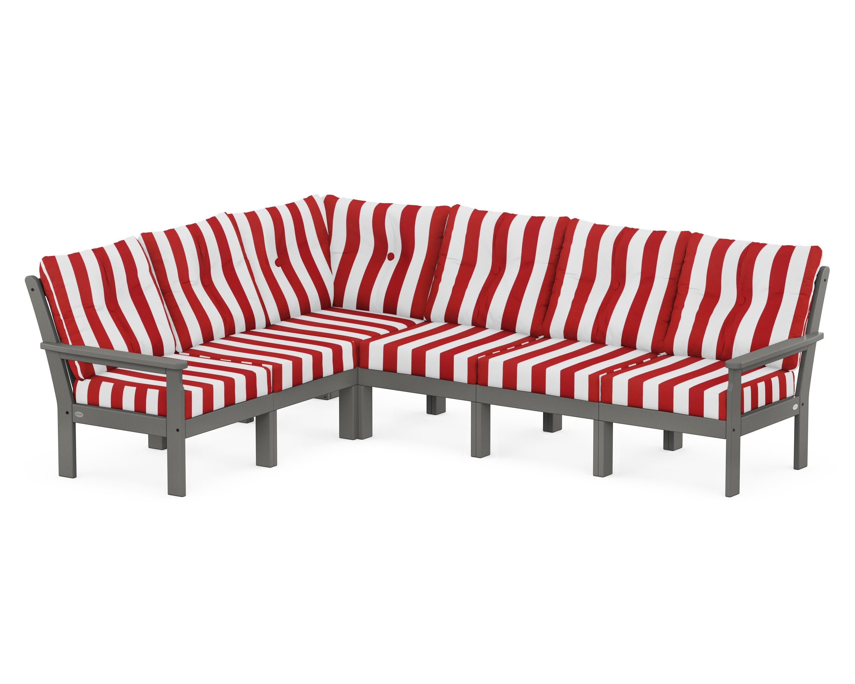 Vineyard 6-Piece Sectional in Slate Grey / Cabana Stripe Crimson