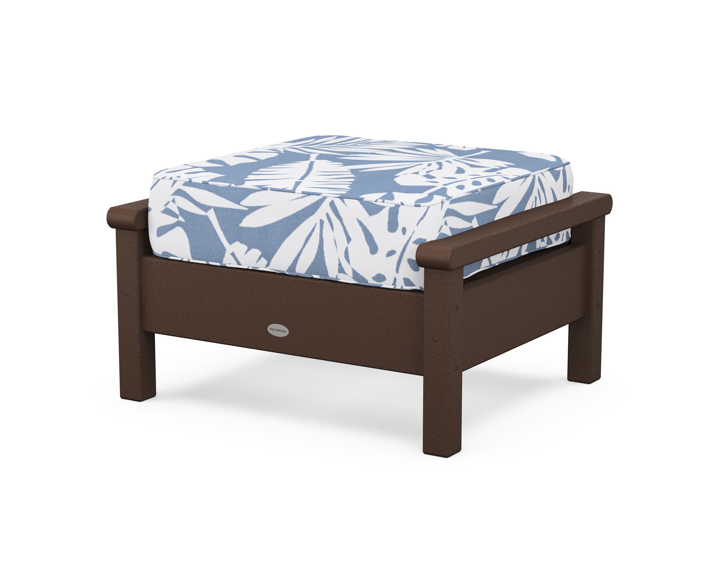 Harbour Deep Seating Ottoman in Mahogany / Leaf Sky Blue