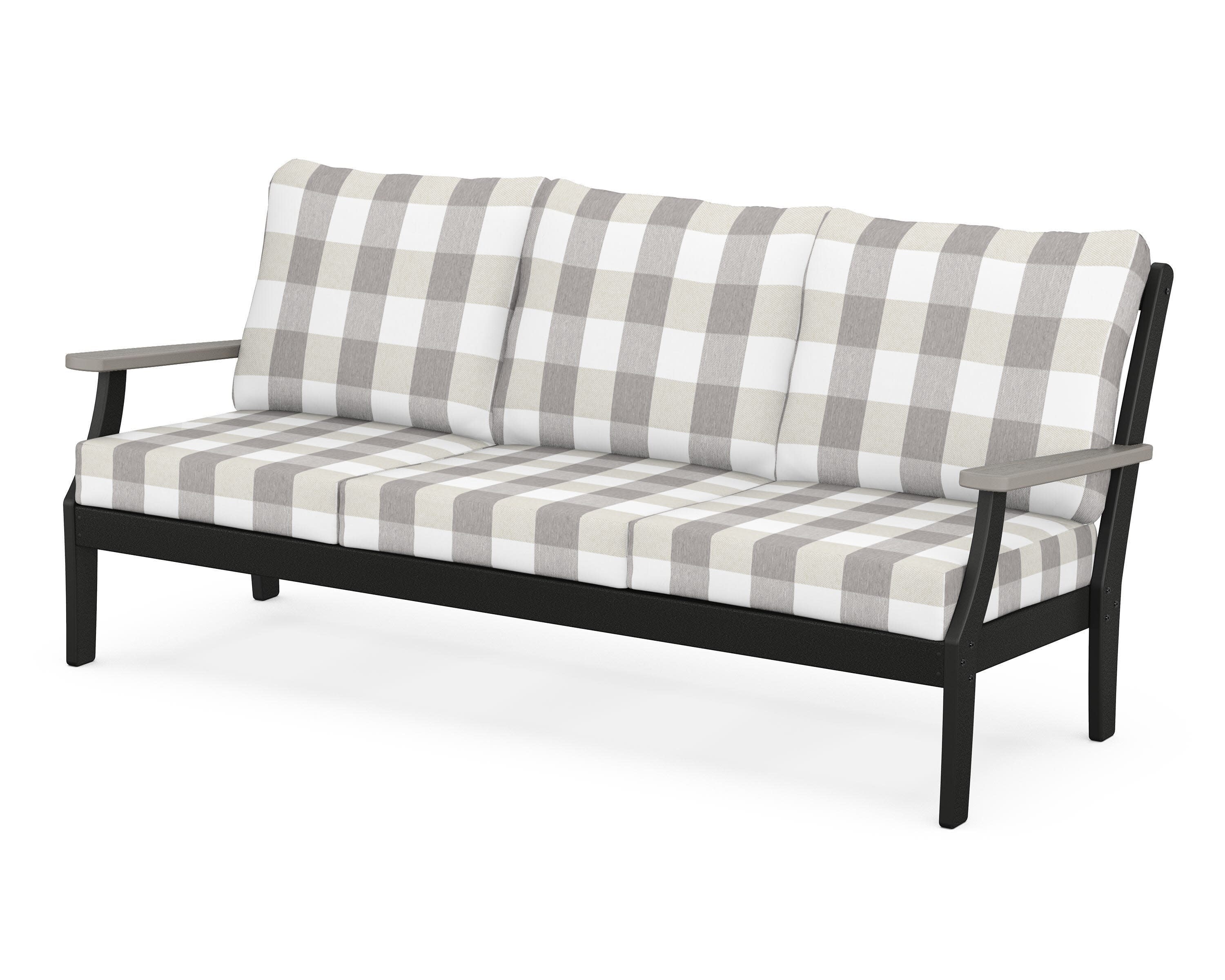 Braxton Deep Seating Sofa in Black / Driftwood / Buffalo Plaid Grey Mist