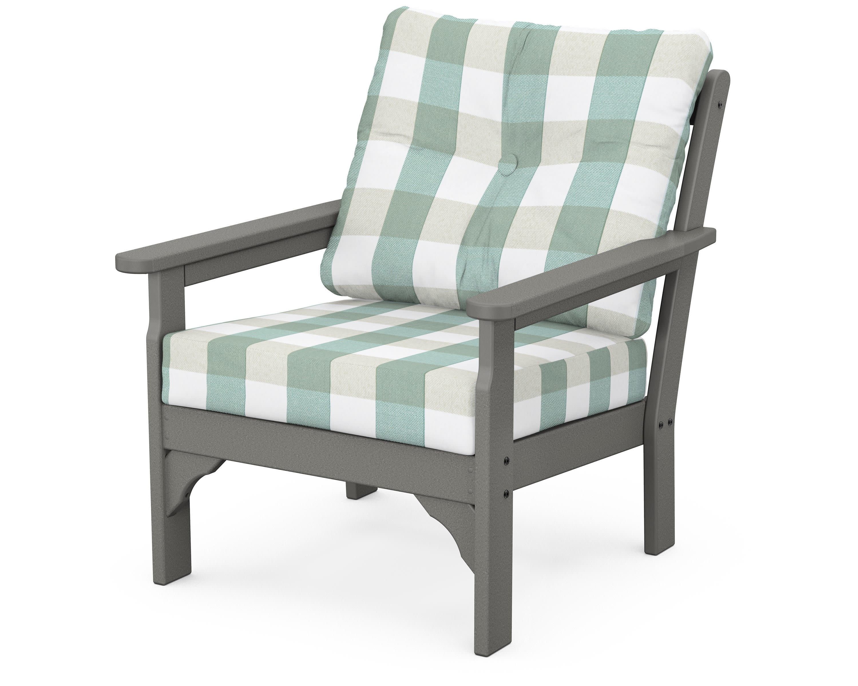 Vineyard Deep Seating Chair in Slate Grey / Buffalo Plaid Glacier Spa