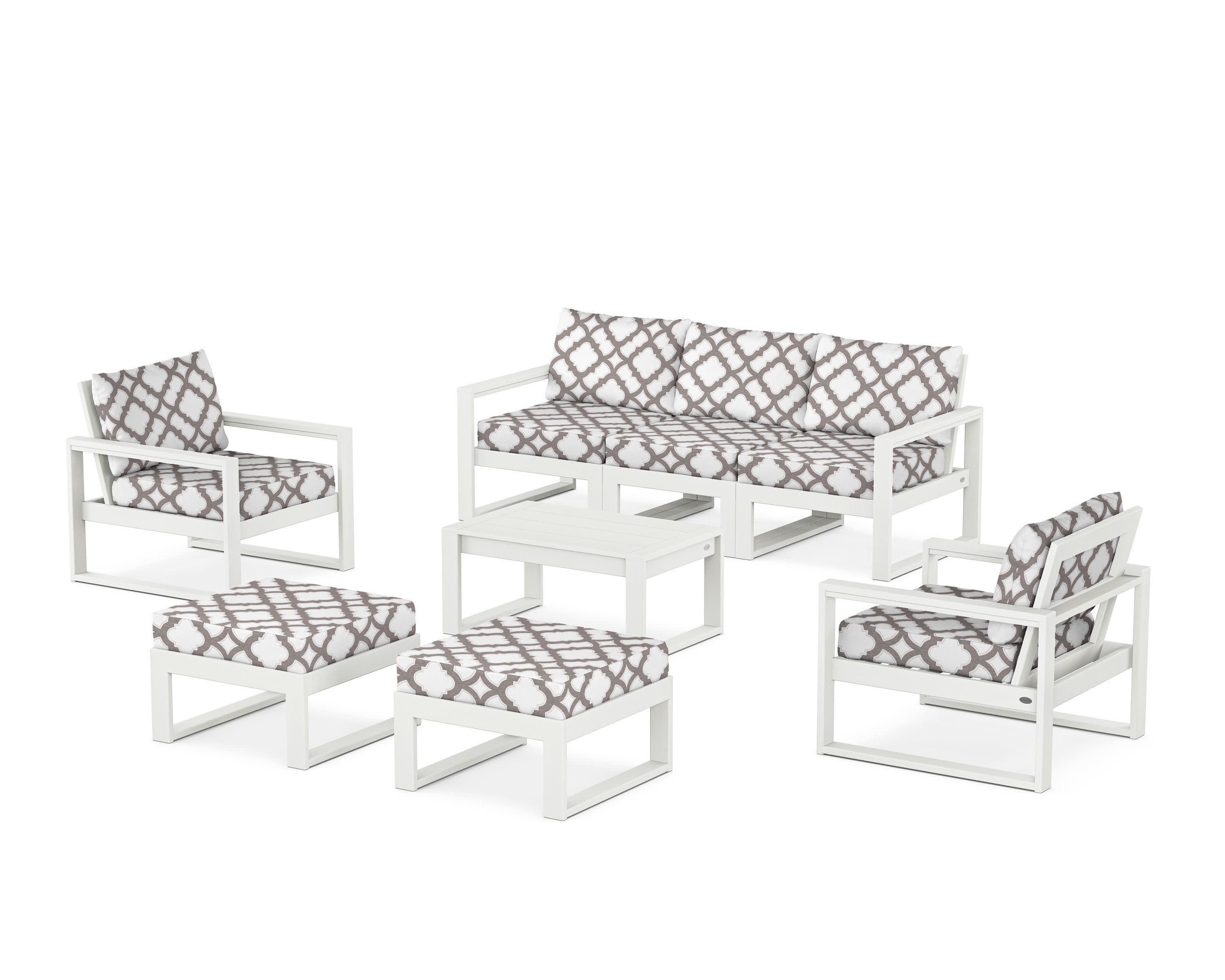 EDGE Sectional 8-Piece Lounge Sofa Set in Vintage White / Trellis Grey Mist