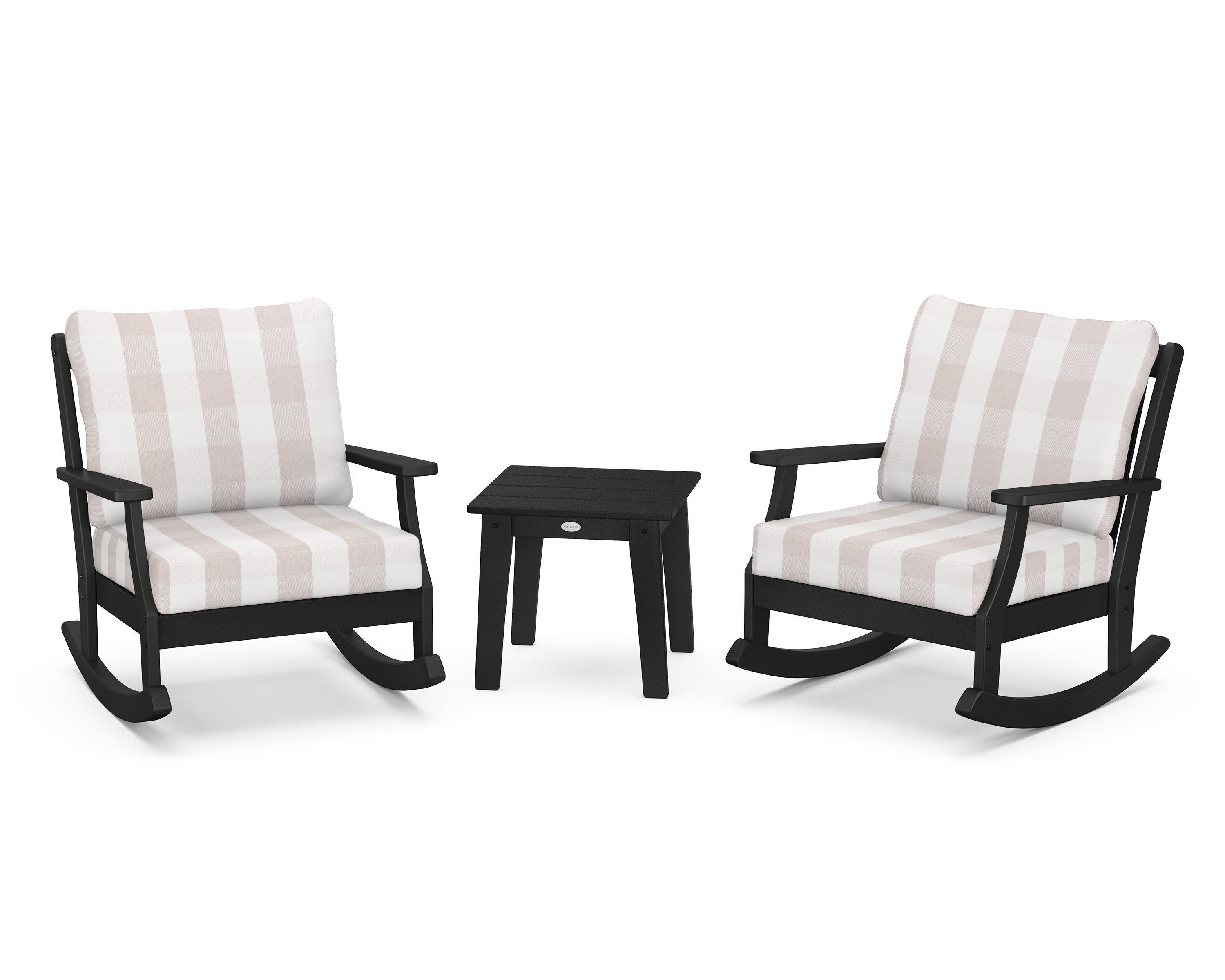 Braxton 3-Piece Deep Seating Rocker Set in Black / Buffalo Plaid Dune Burlap