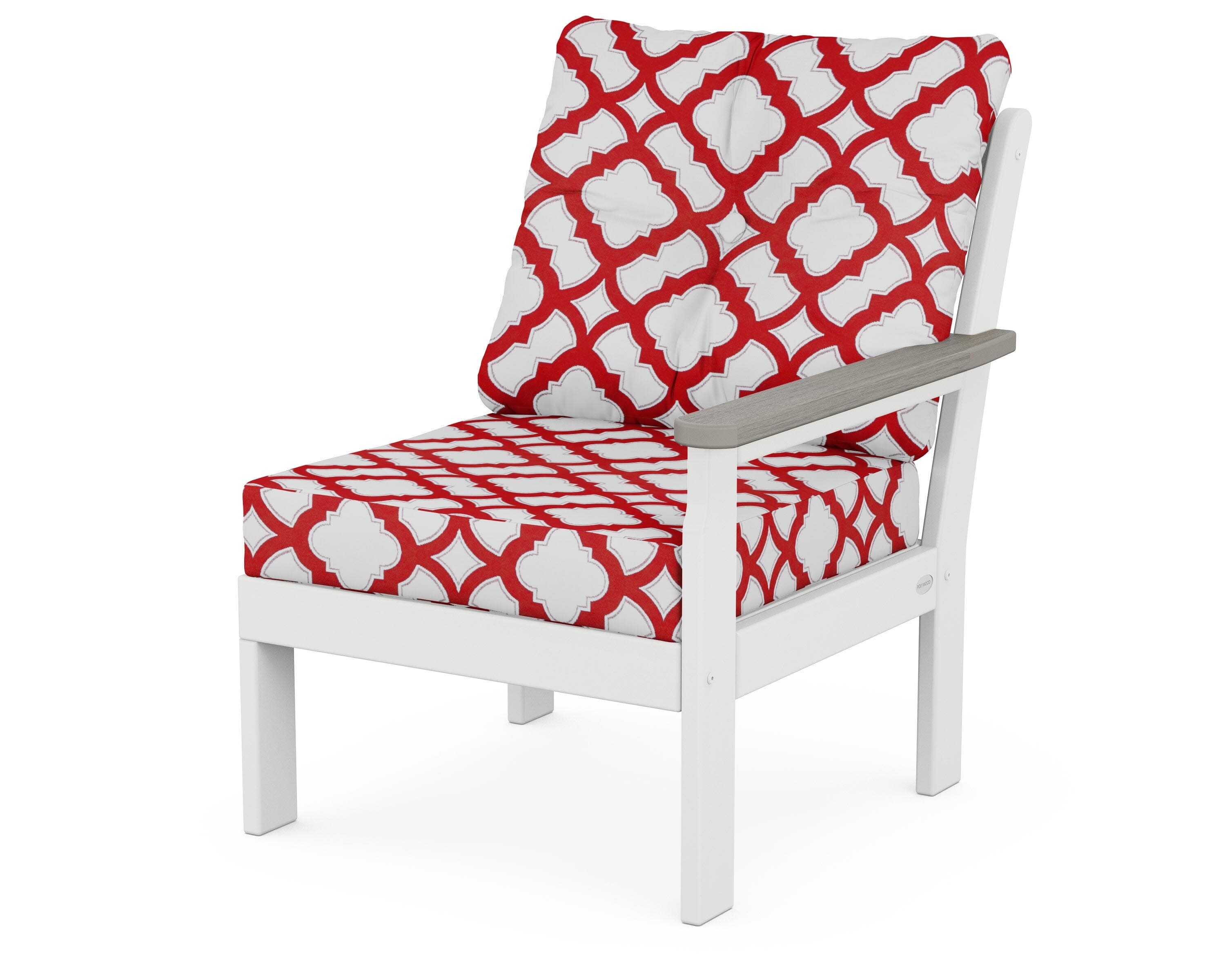 Vineyard Modular Right Arm Chair in White / Driftwood / Trellis Crimson